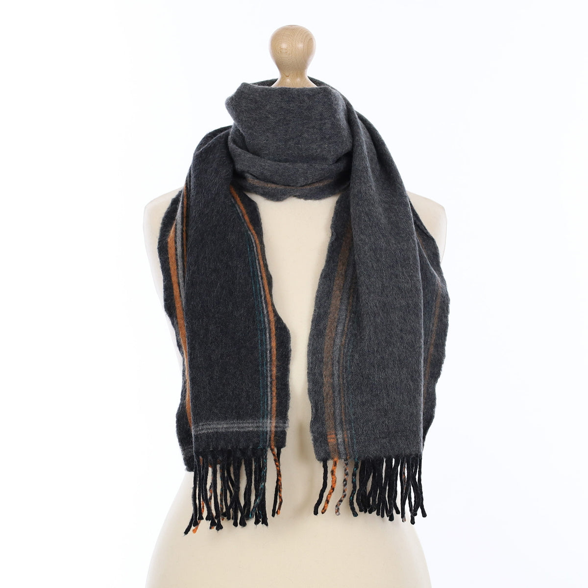 Scottish Charcoal with Orange Trim Cashmere Woven Scarf