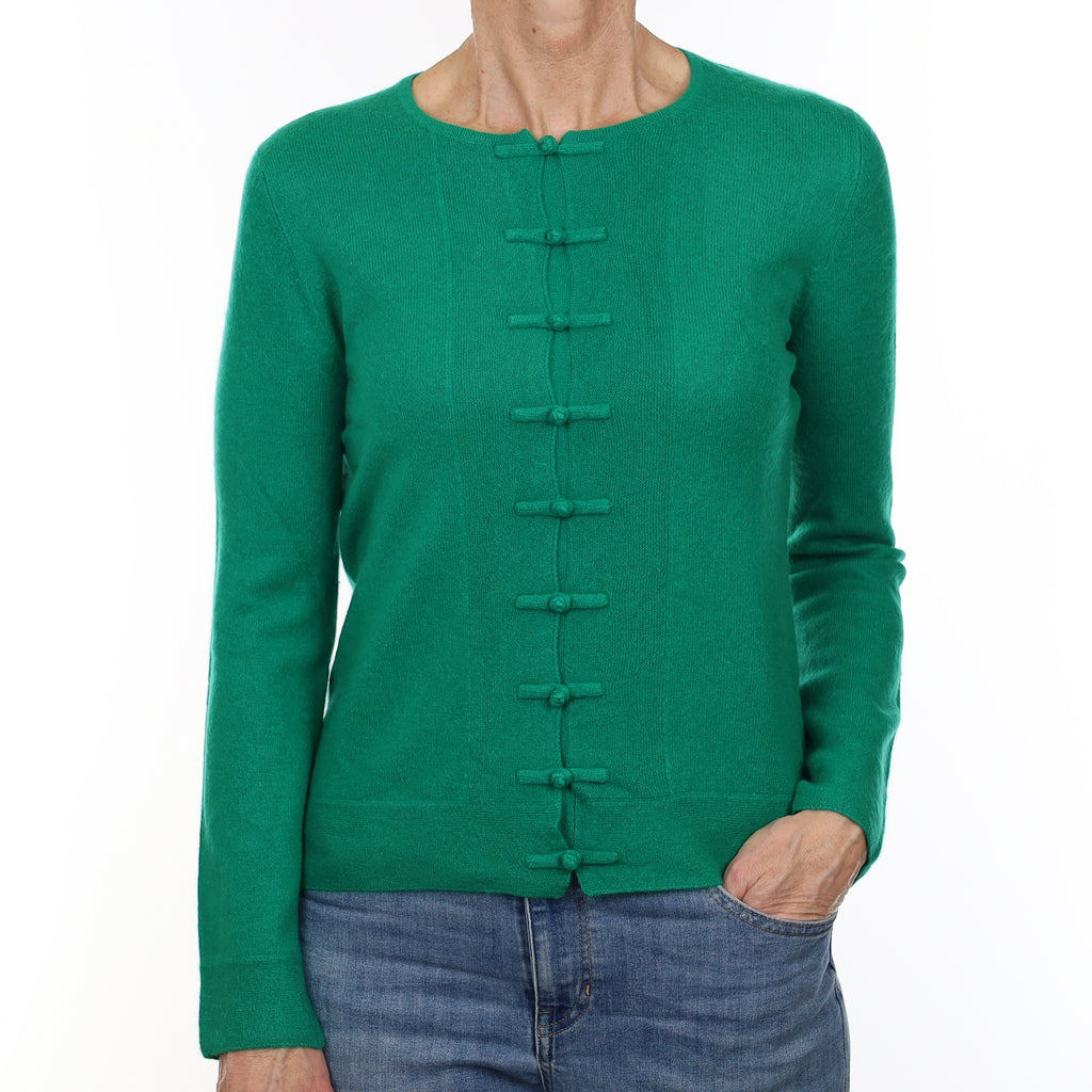 Emerald Green Cashmere Mandarin Style Cardigan Small