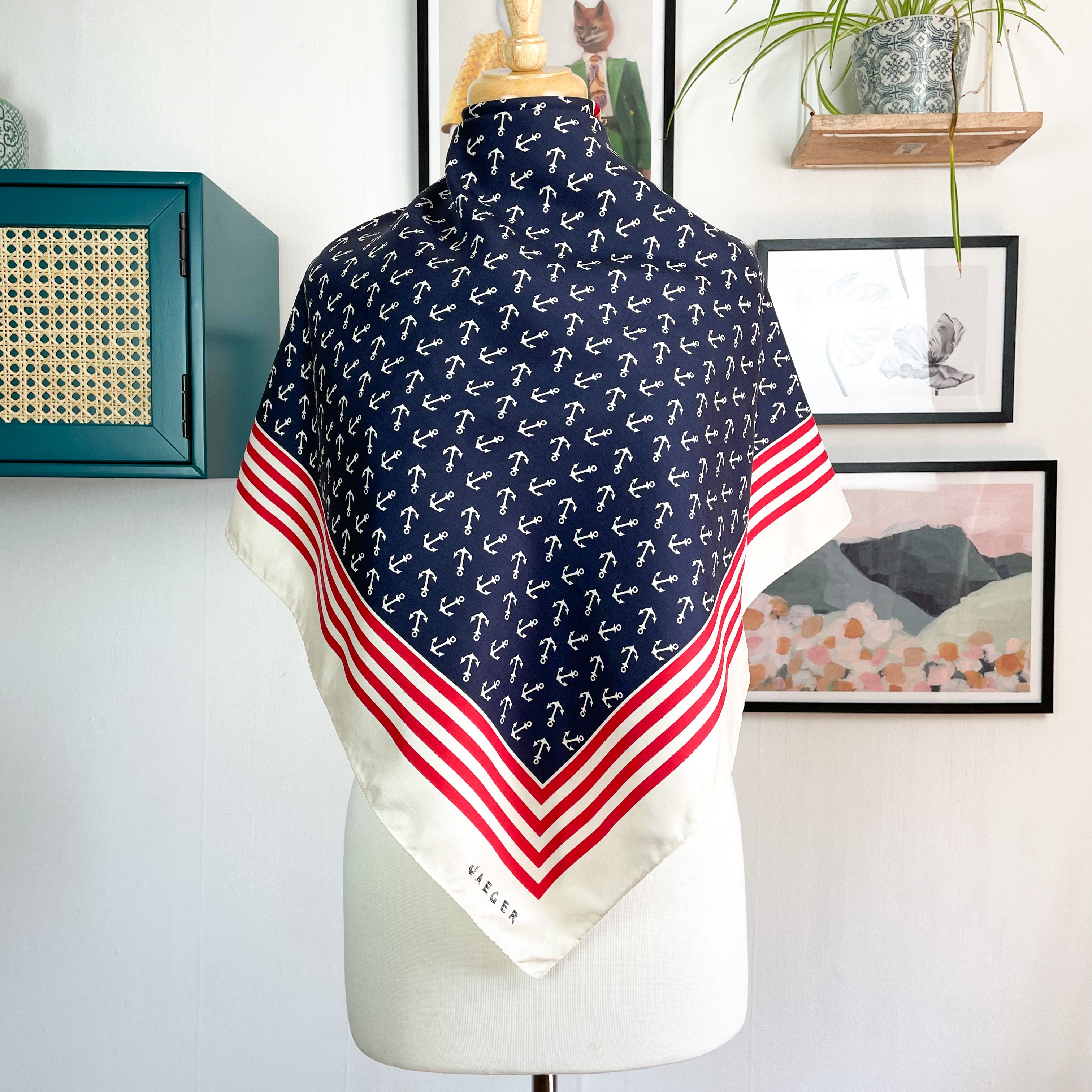 Jaeger Nautical Design Vintage Silk Scarf