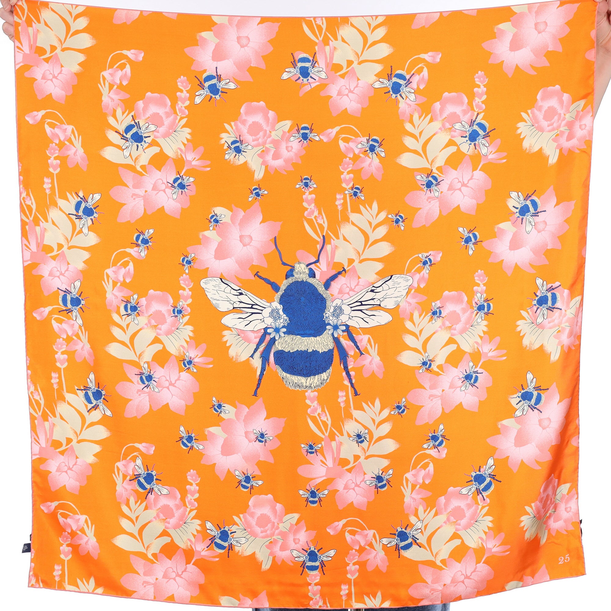 Henry Poole Orange Bee Motif Silk Scarf