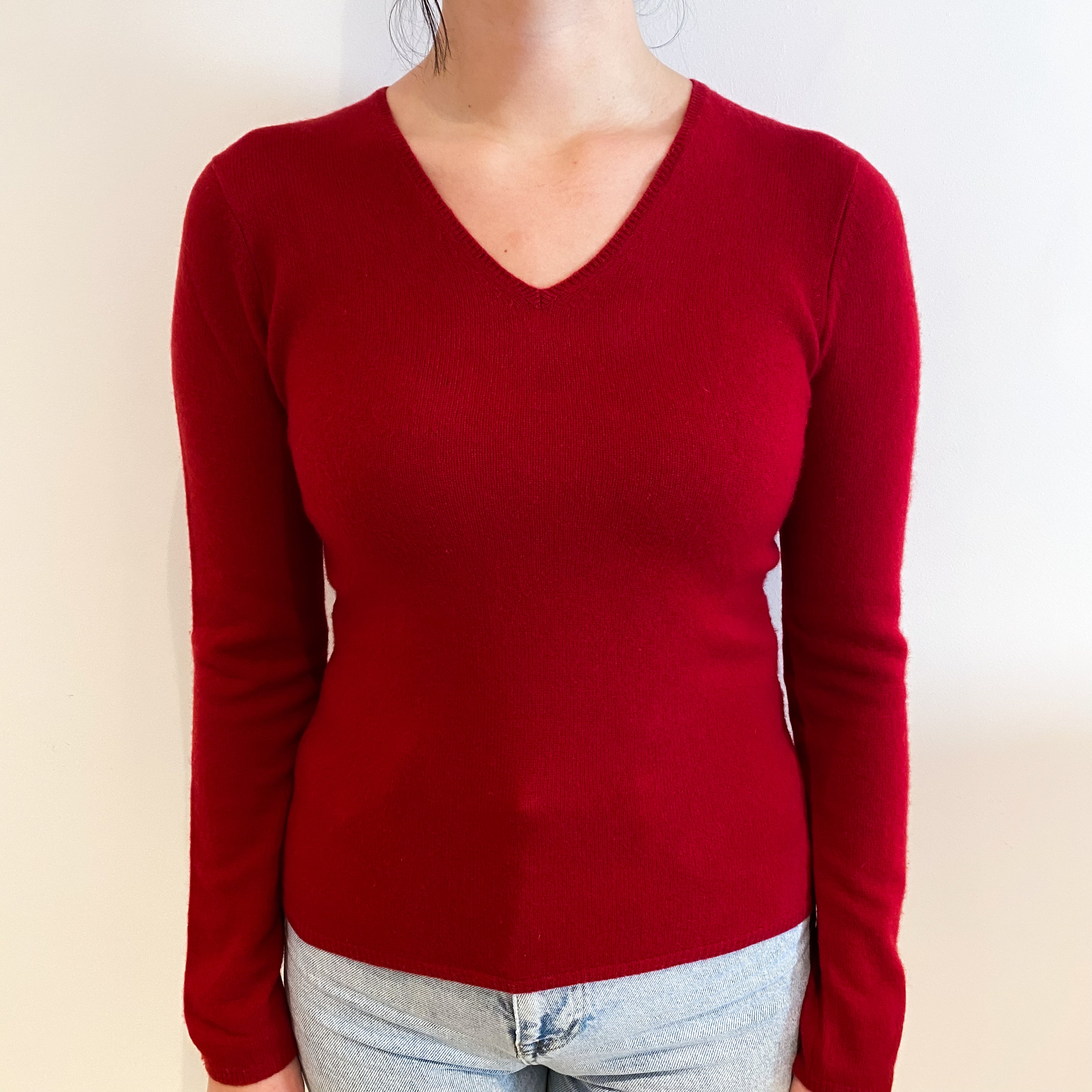 Crimson Red V Neck Jumper Small