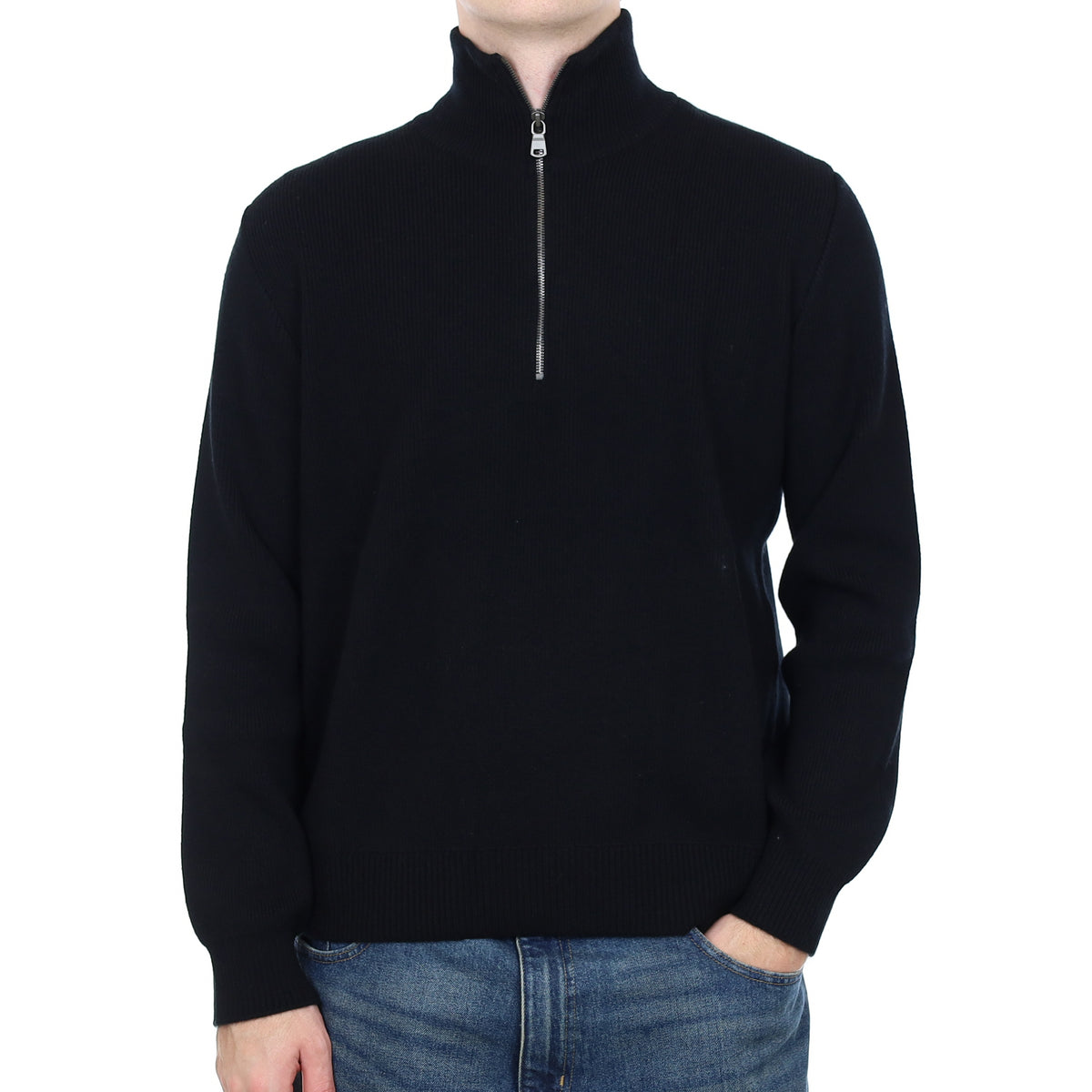Men’s Brand New Scottish Black Heavy Knit Cashmere 1/4 Zip Jumper Large