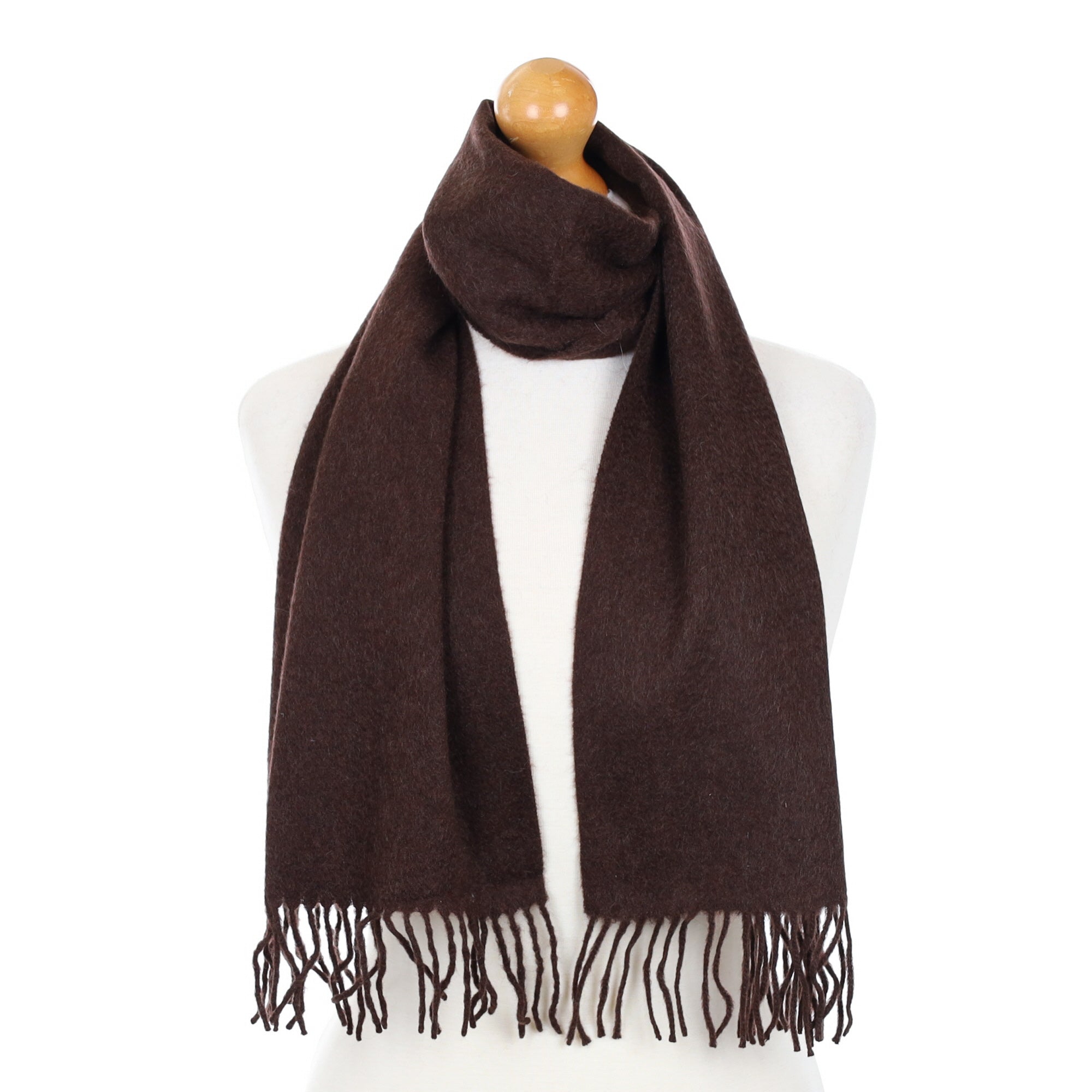 Chocolate Brown Cashmere Fringed Woven Scarf