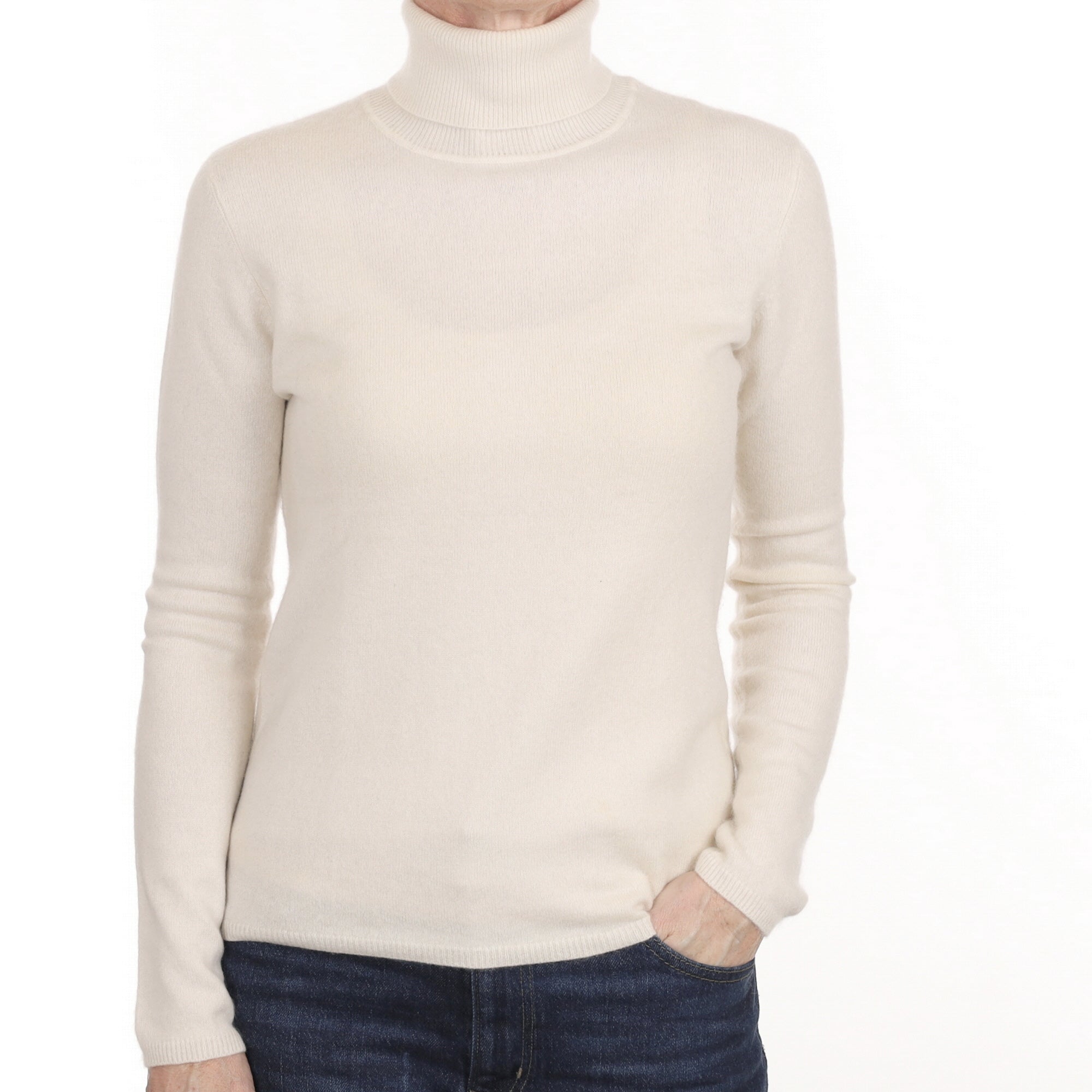 Vanilla Cream Cashmere Polo Neck Jumper Small