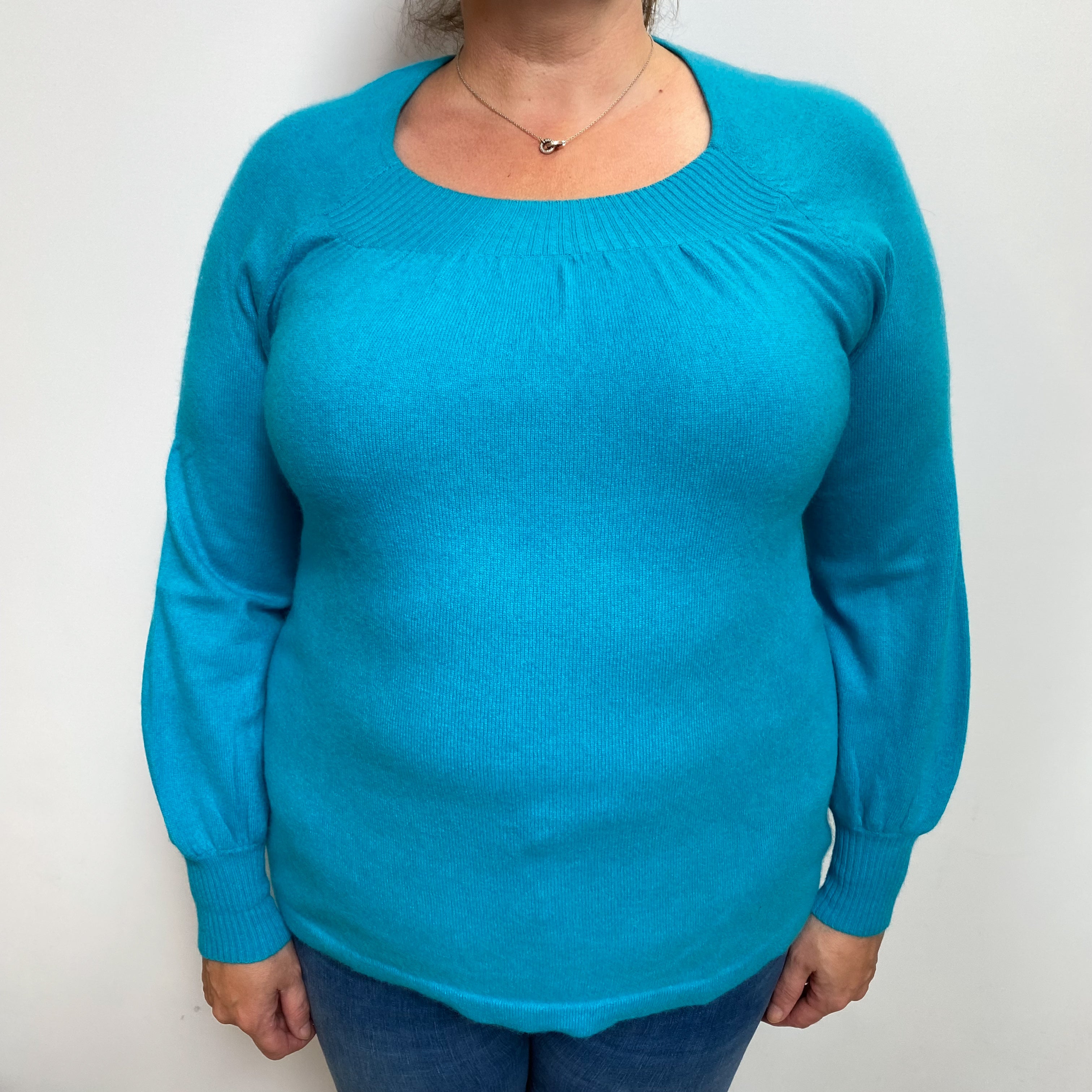 Turquoise Blue Cashmere Scoop Neck Jumper Extra Large