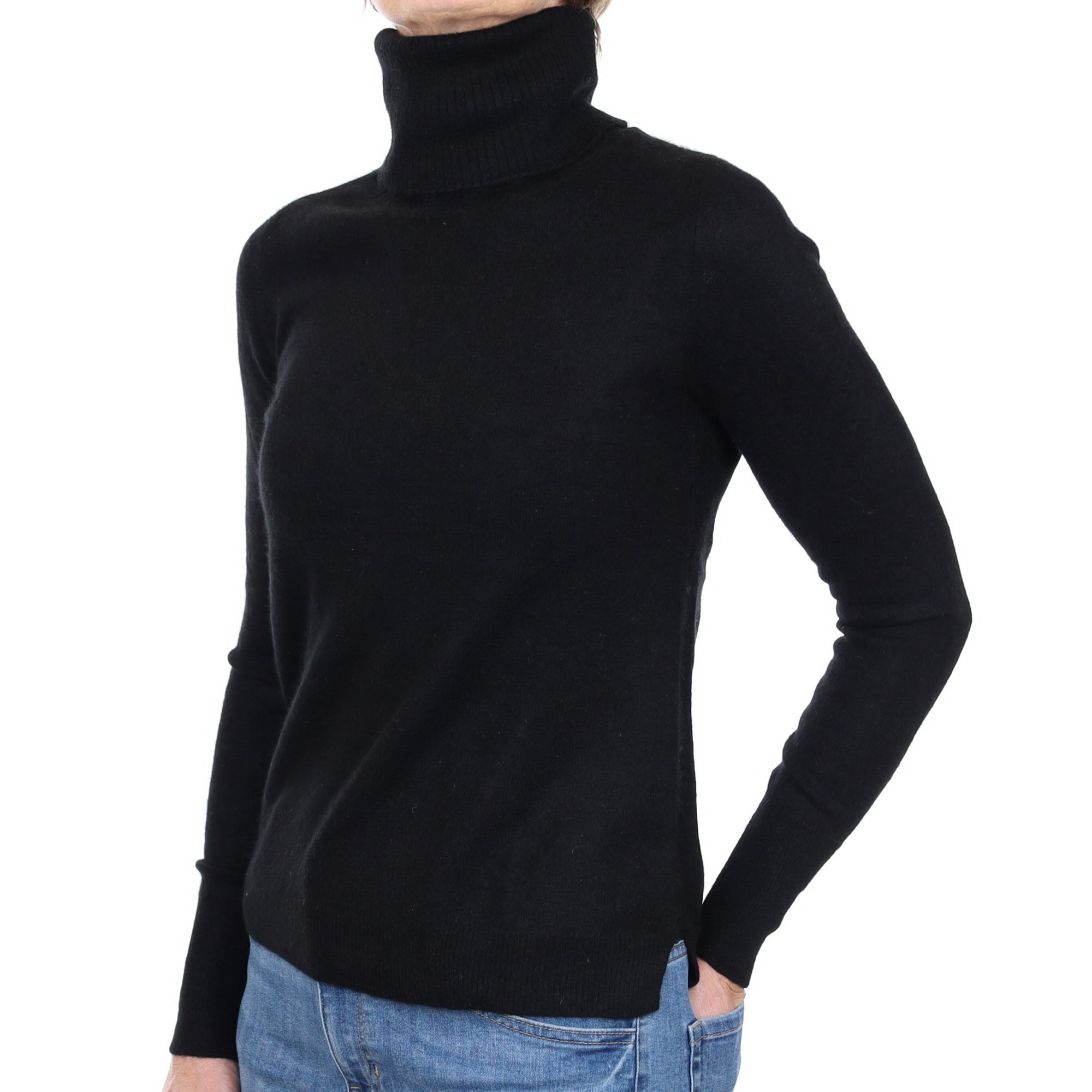 Black Cashmere Polo Neck Jumper Small