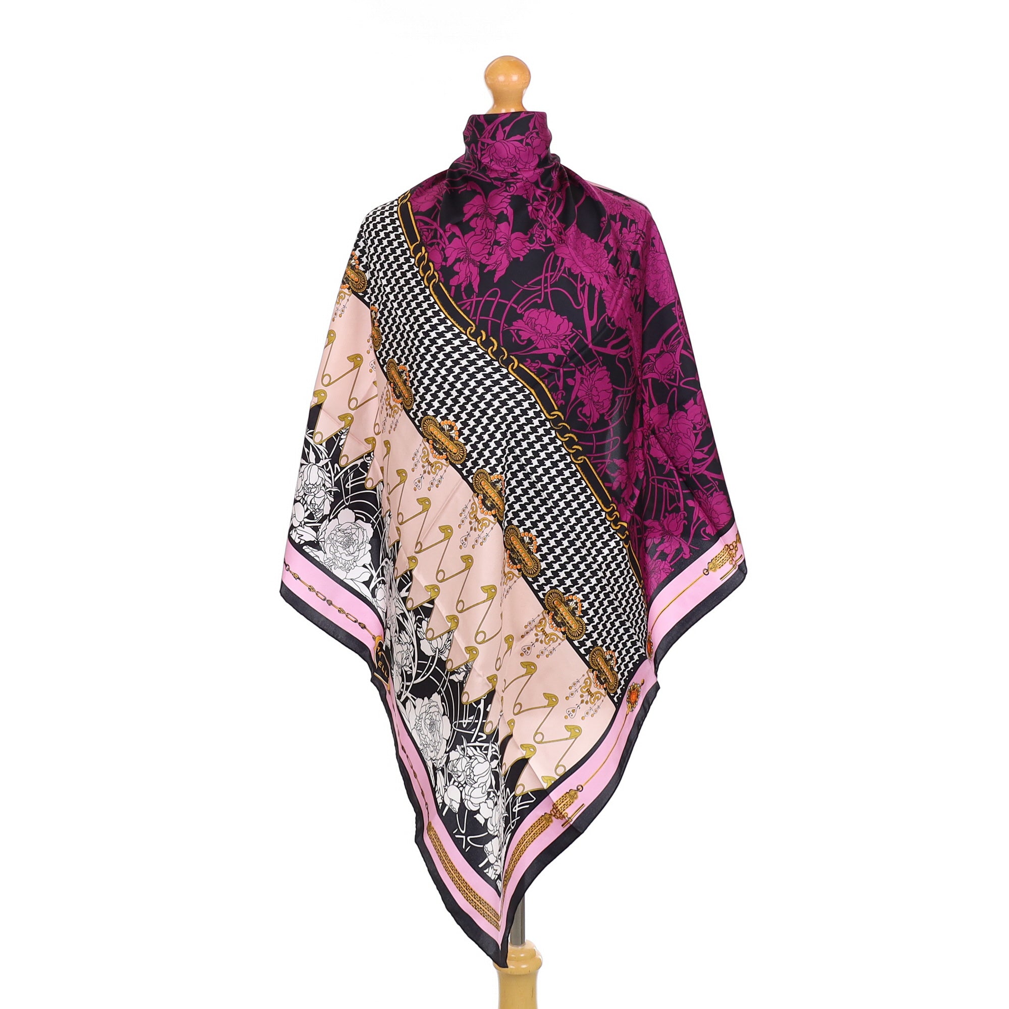 Brand New Marella Striped Pink and Black Silk Scarf