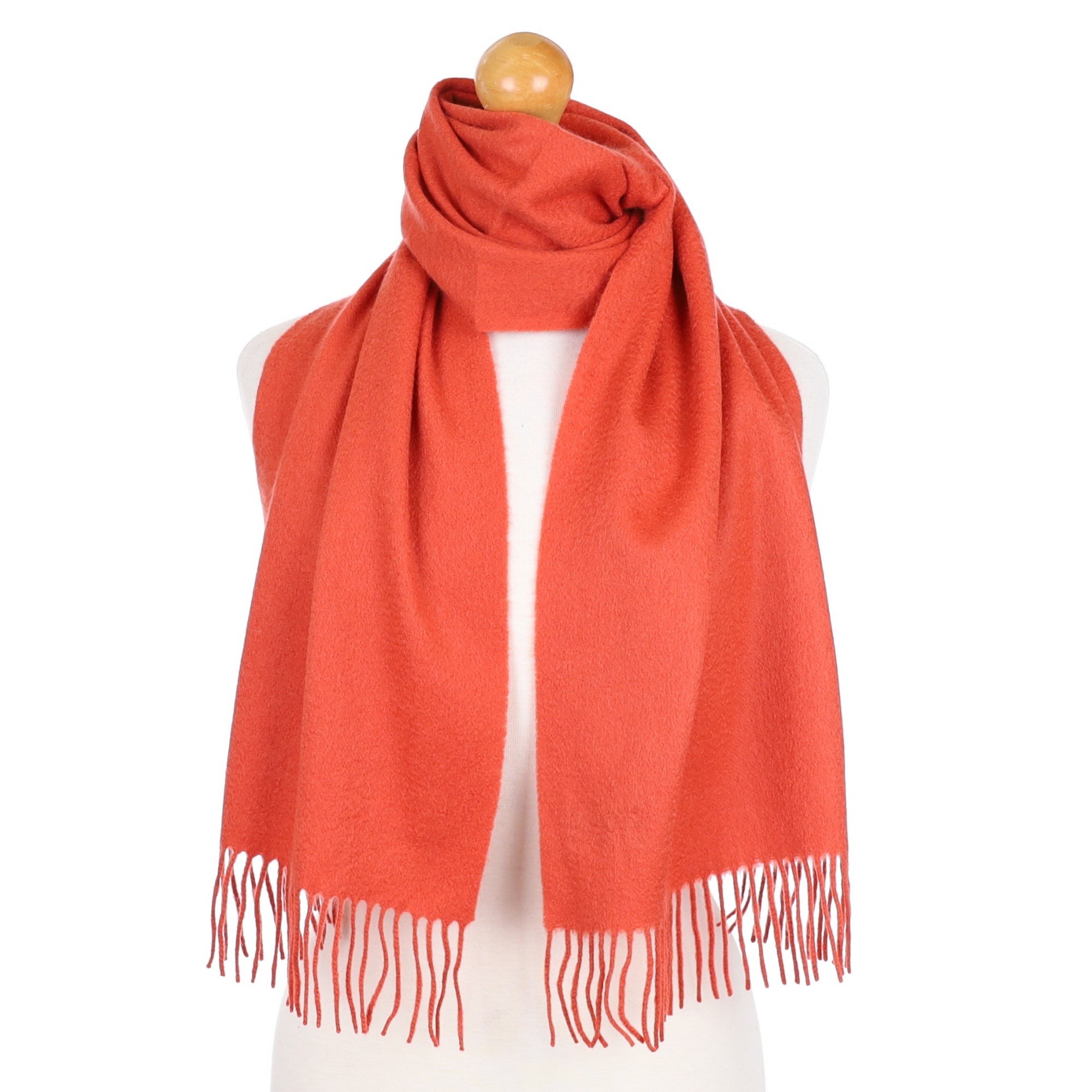 Burnt Orange Cashmere Tasselled Woven Scarf