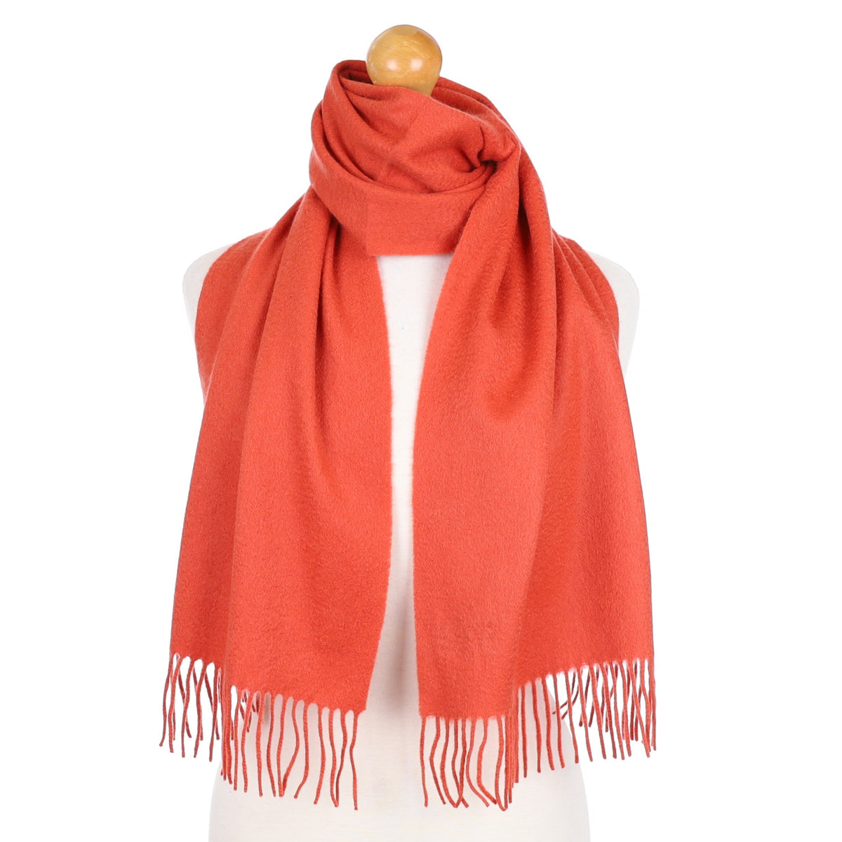 Burnt Orange Cashmere Tasselled Woven Scarf