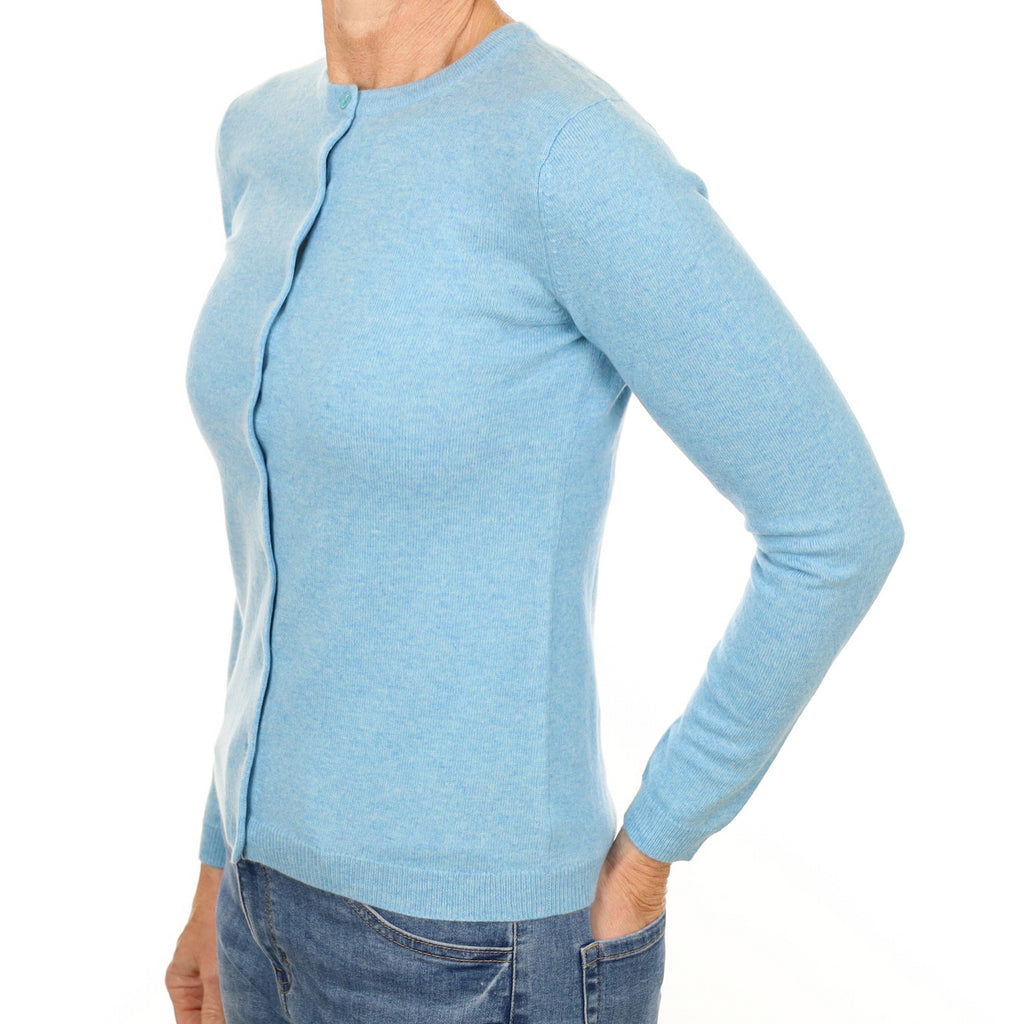 New Arctic Blue Cashmere Crew Neck Cardigan Small