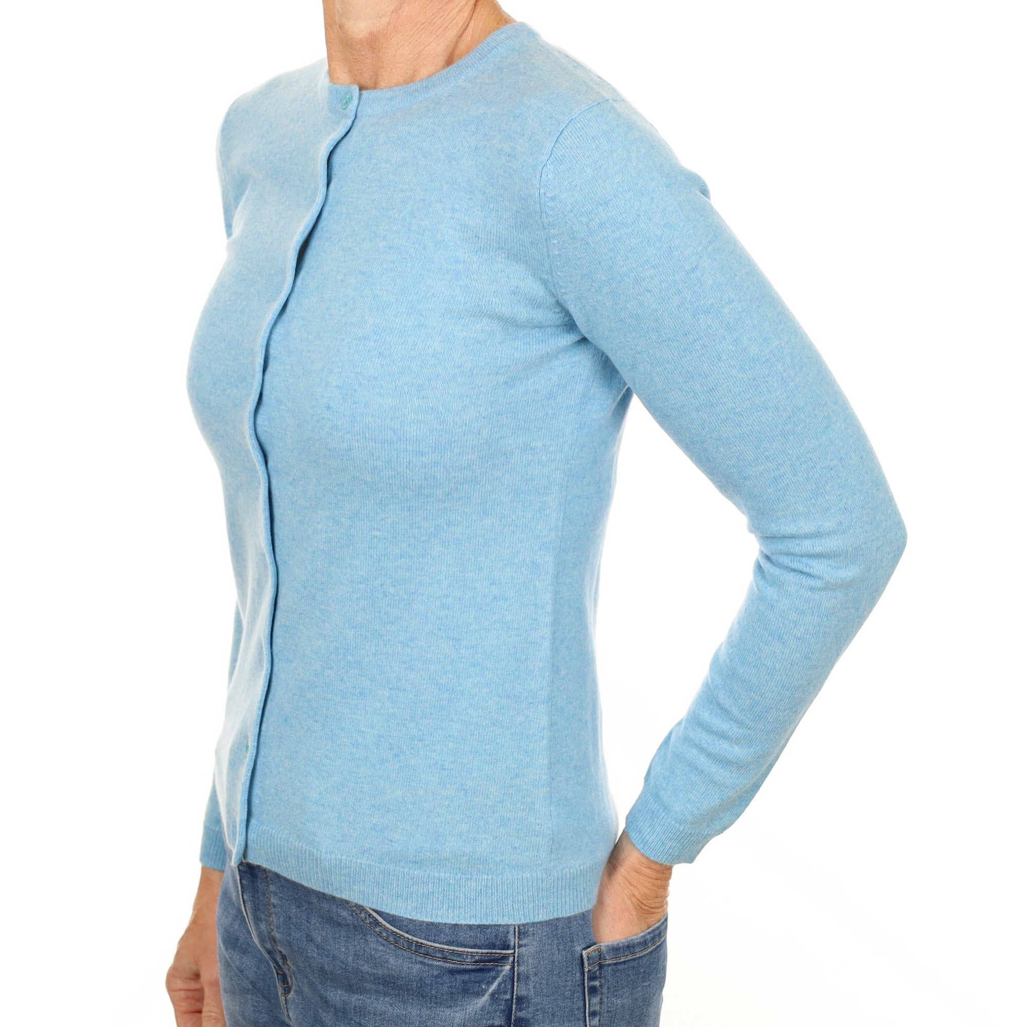 New Arctic Blue Cashmere Crew Neck Cardigan Small