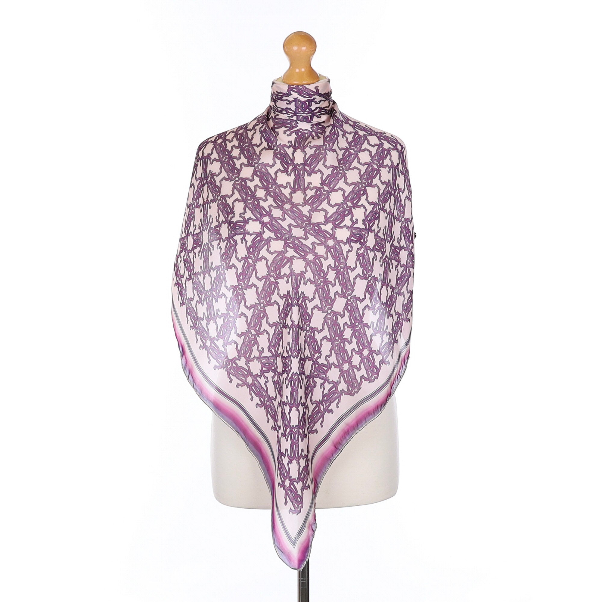 Robert Cavalli Purple Chain Design Silk Scarf