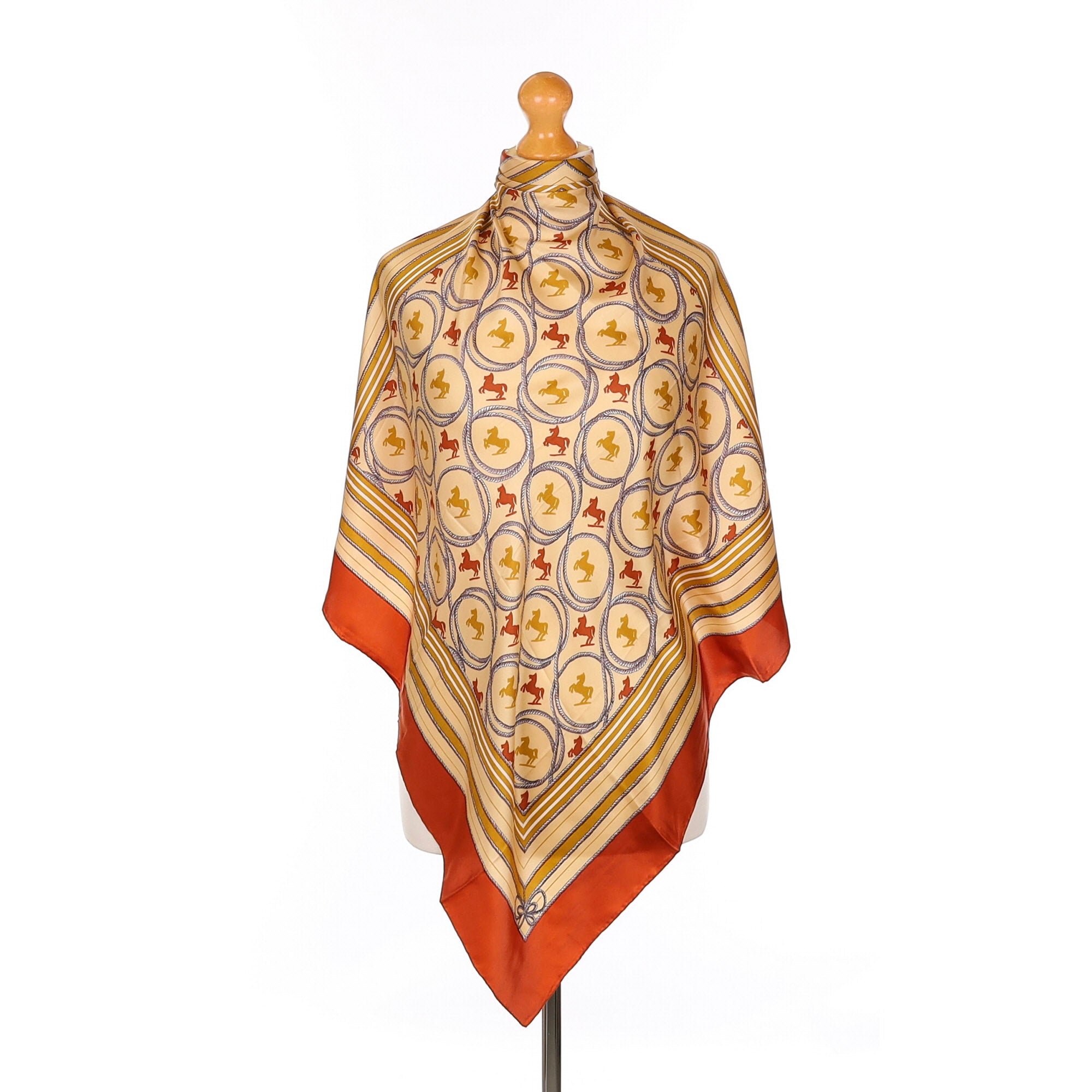 Brown and Orange Horse Design Vintage Silk Scarf