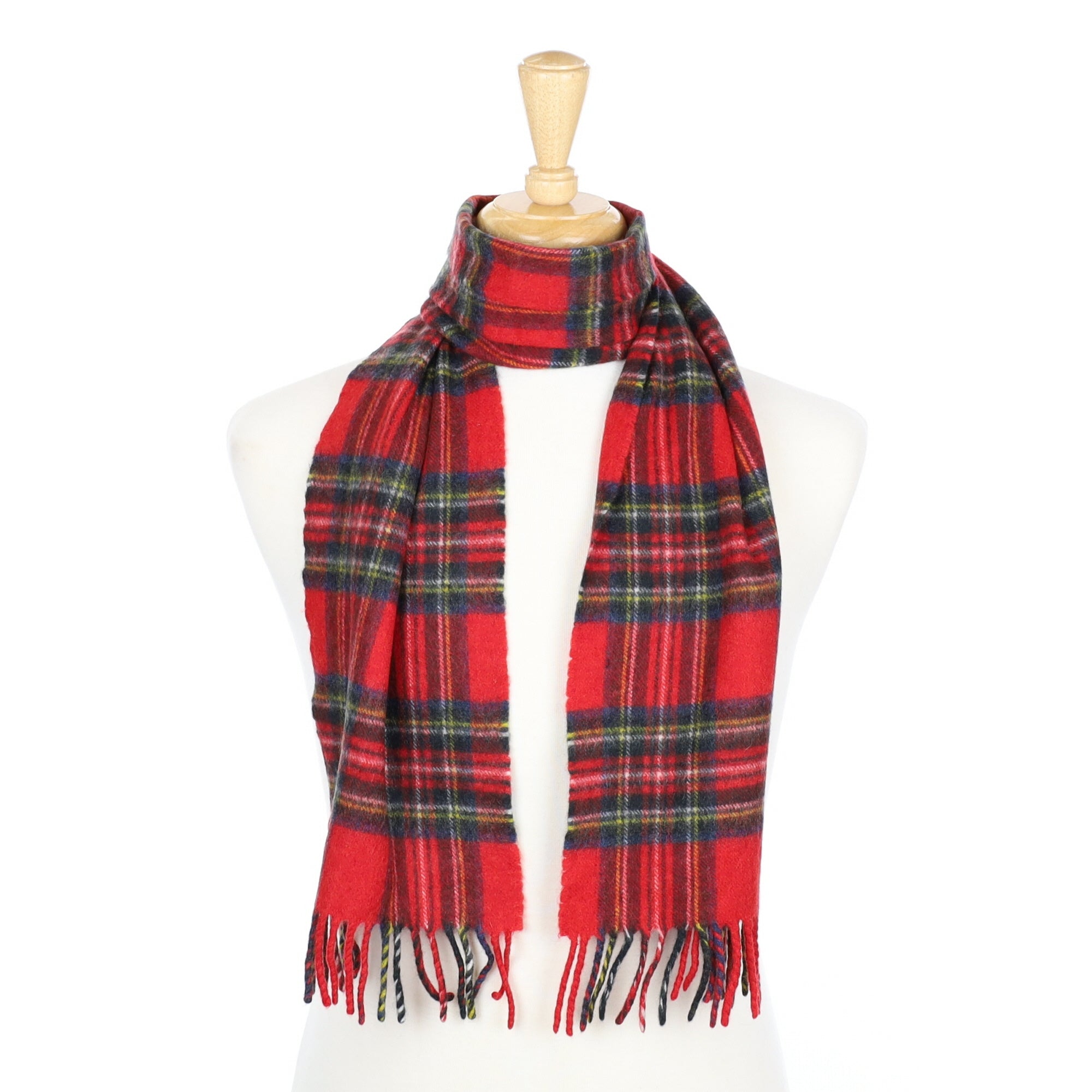 Scottish Red Tartan Cashmere Fringed Woven Scarf