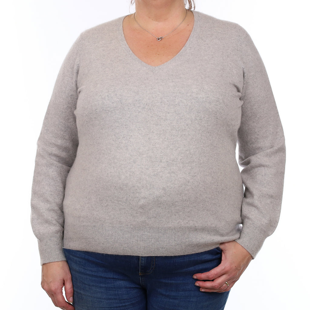 Mist Grey Cashmere V Neck Jumper Extra Large