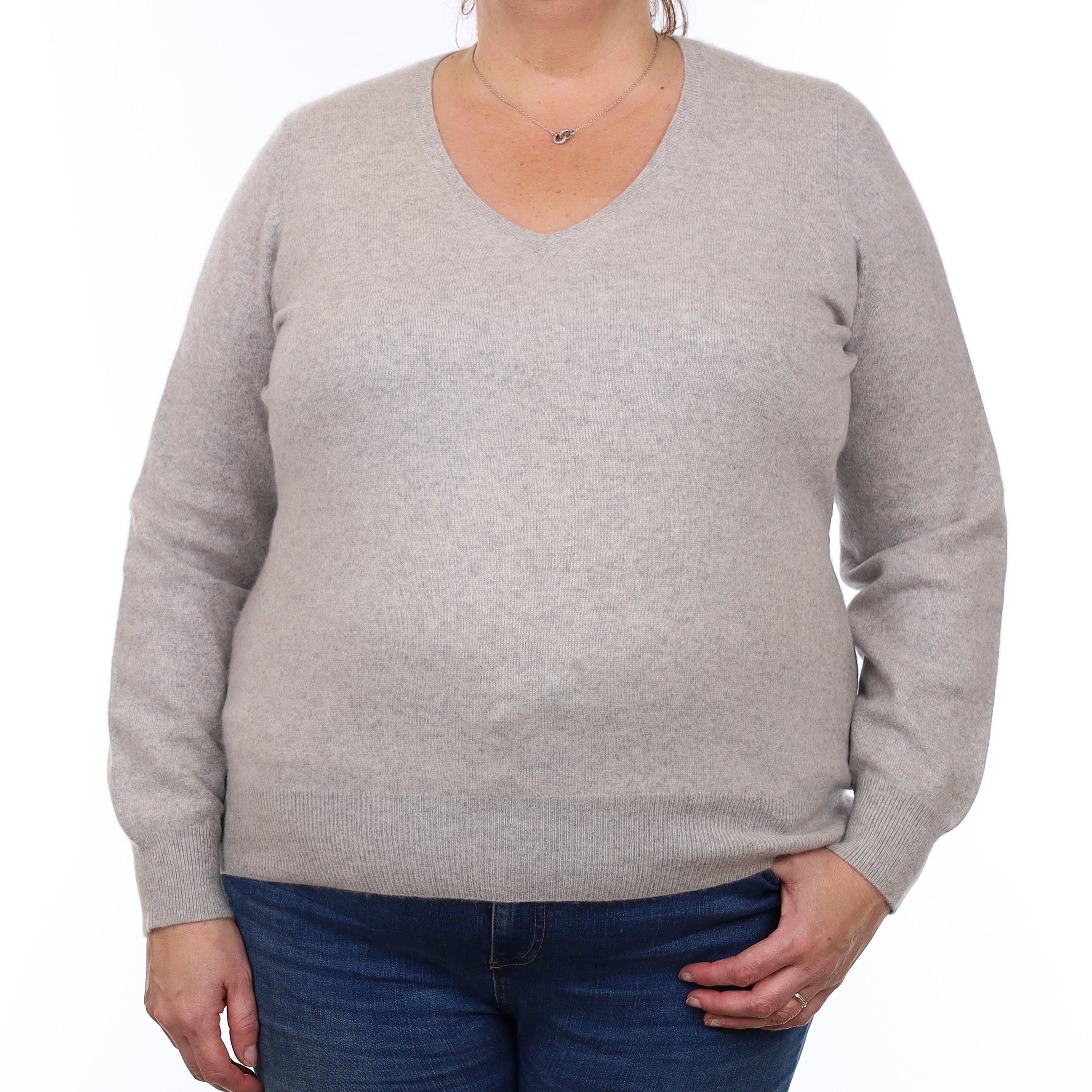 Mist Grey Cashmere V Neck Jumper Extra Large