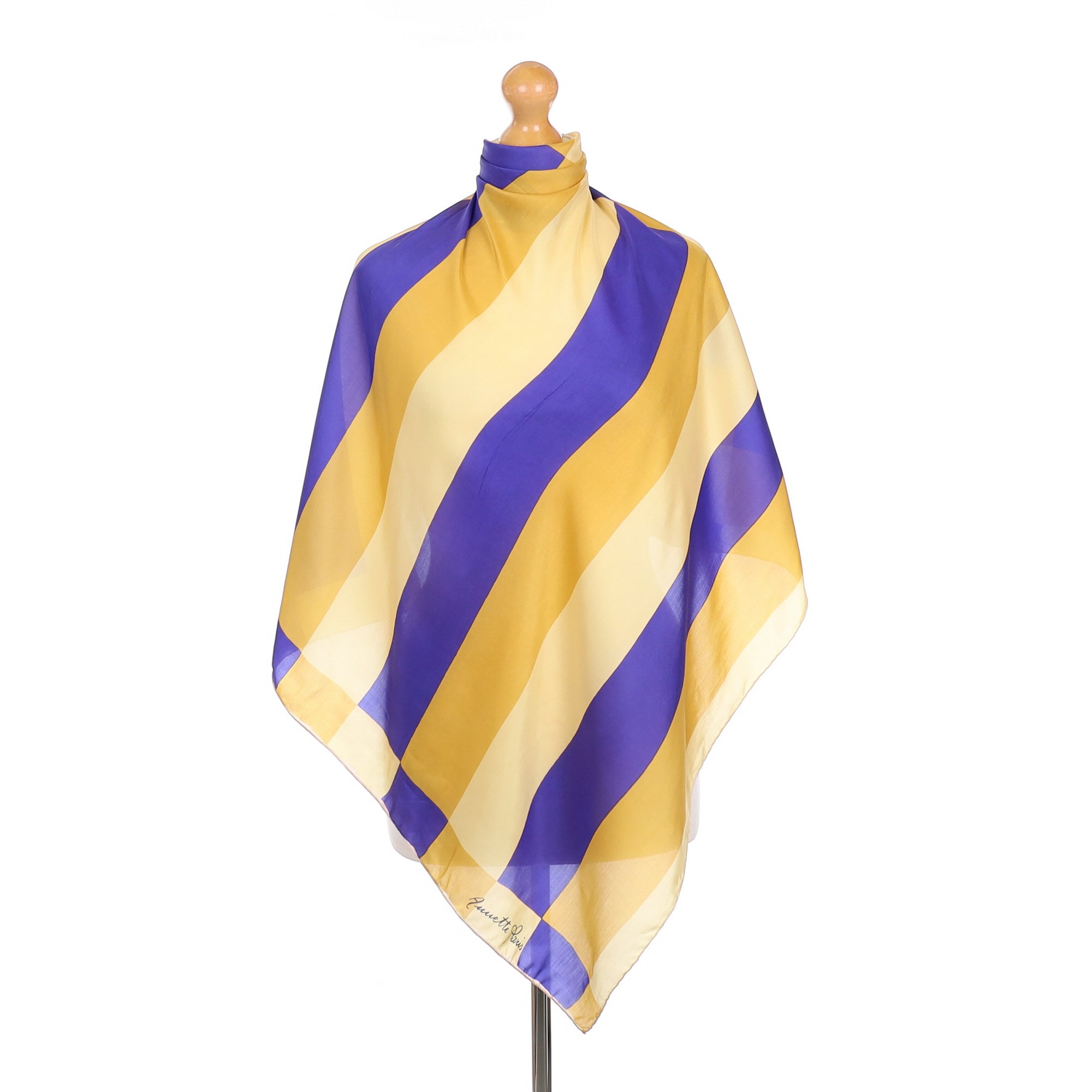 Indigo and Caramel Striped Vintage Silk Scarf