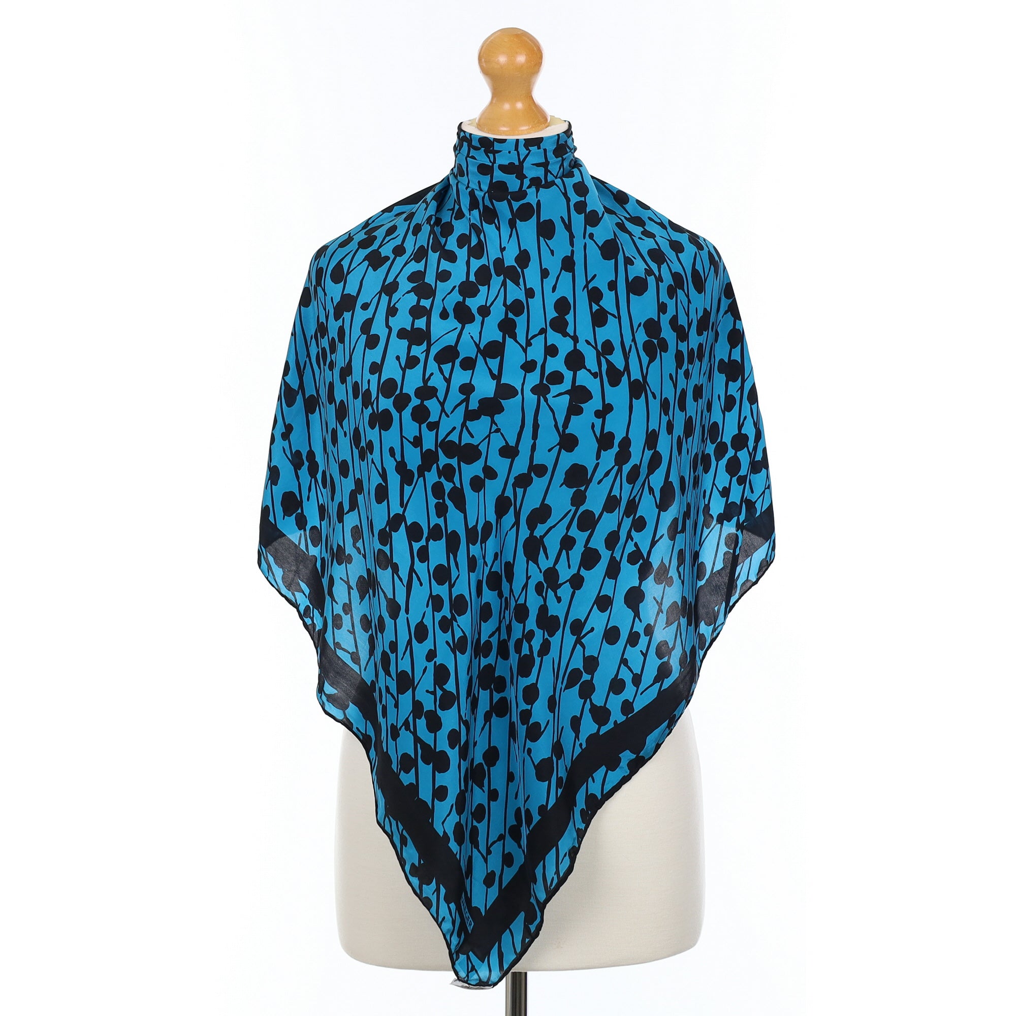 Jaeger Teal and Black Vintage Silk Scarf