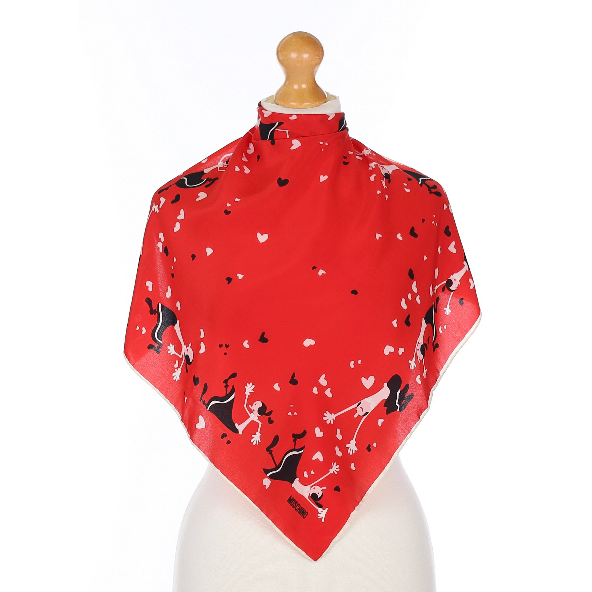 Moschino Red Love Heart Design Silk Scarf