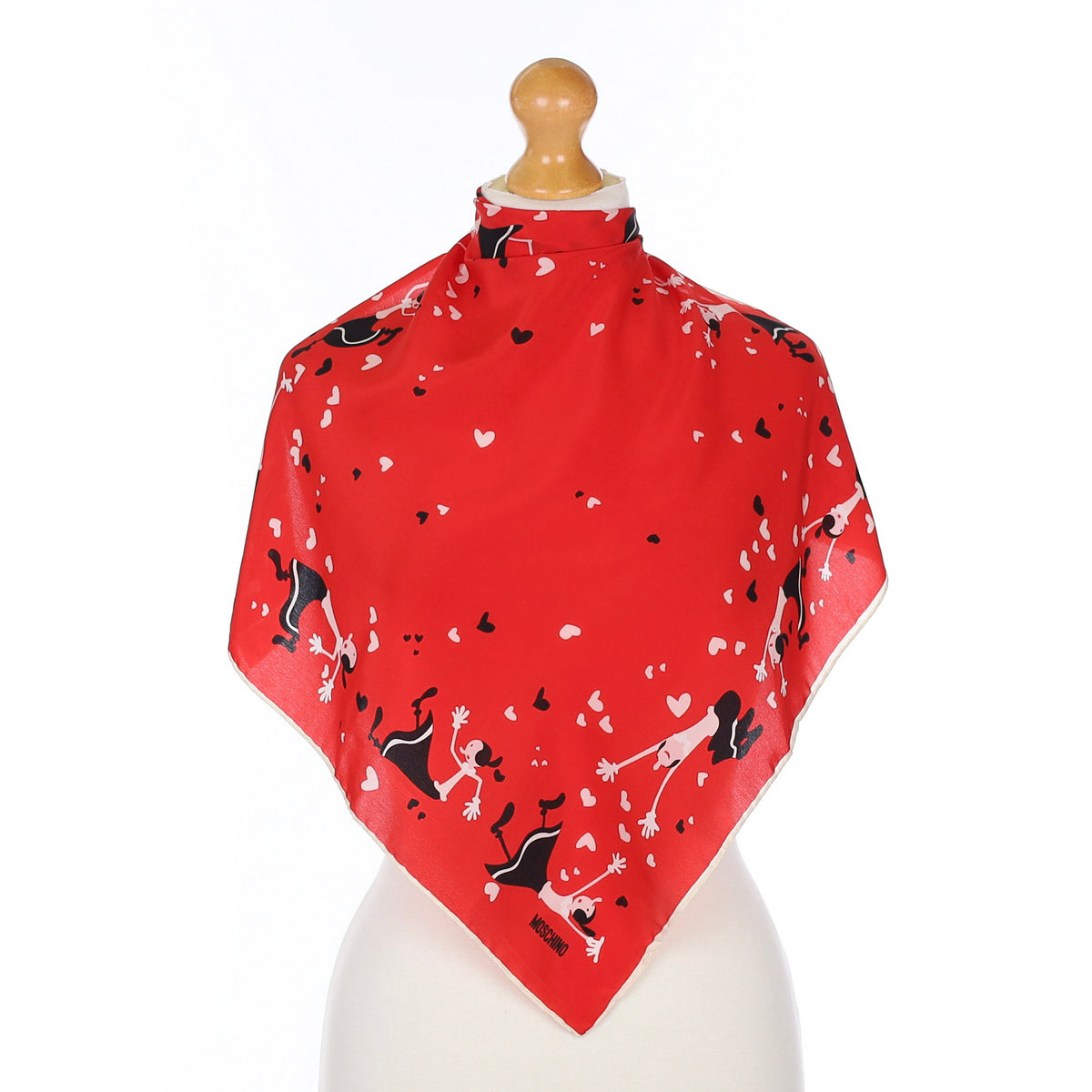 Moschino Red Love Heart Design Silk Scarf