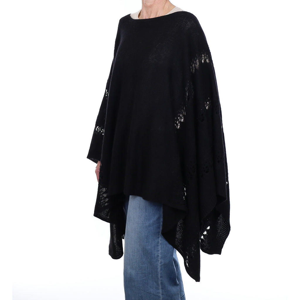 Black Cashmere Lace Knit Poncho Size M-XL
