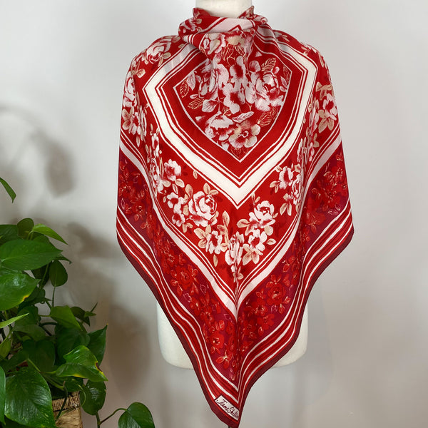 Jane Shilton Red and White Vintage Silk Scarf