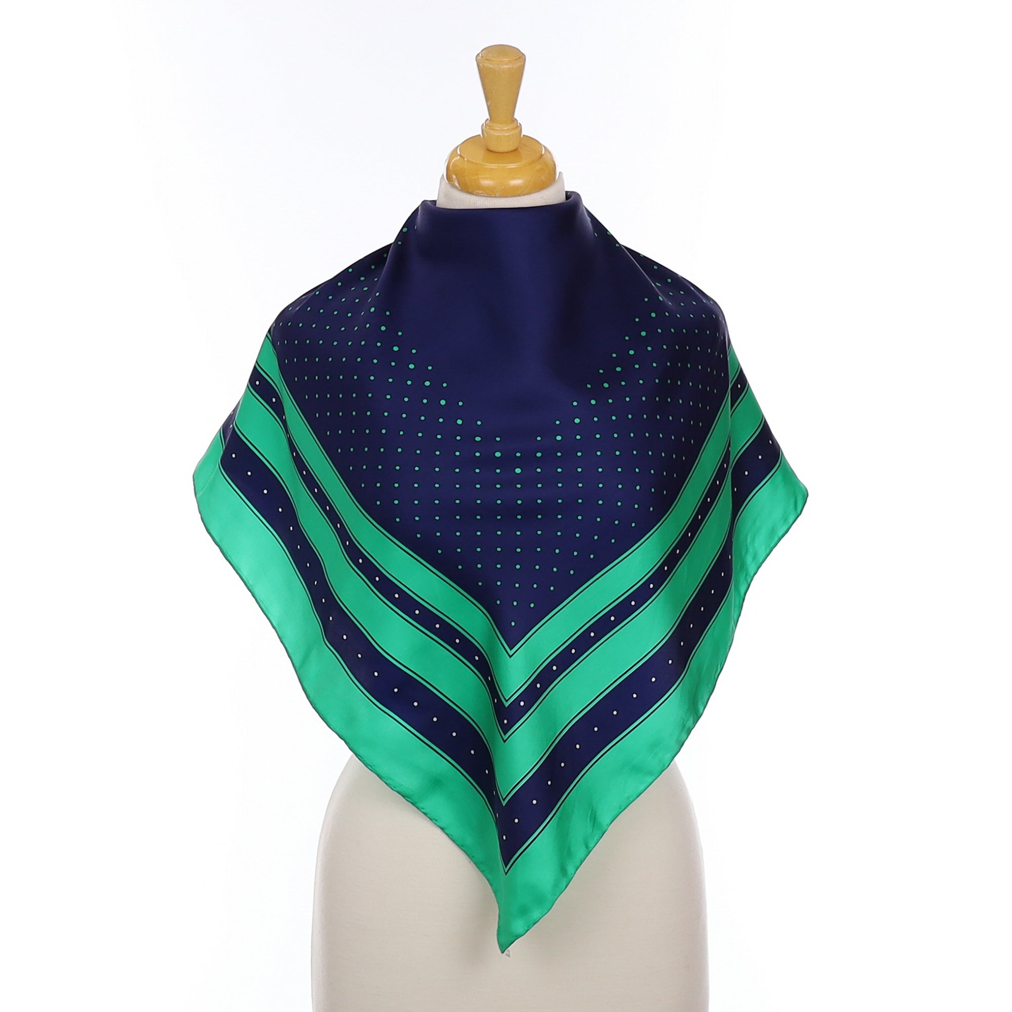 Navy Blue and Green Silk Scarf
