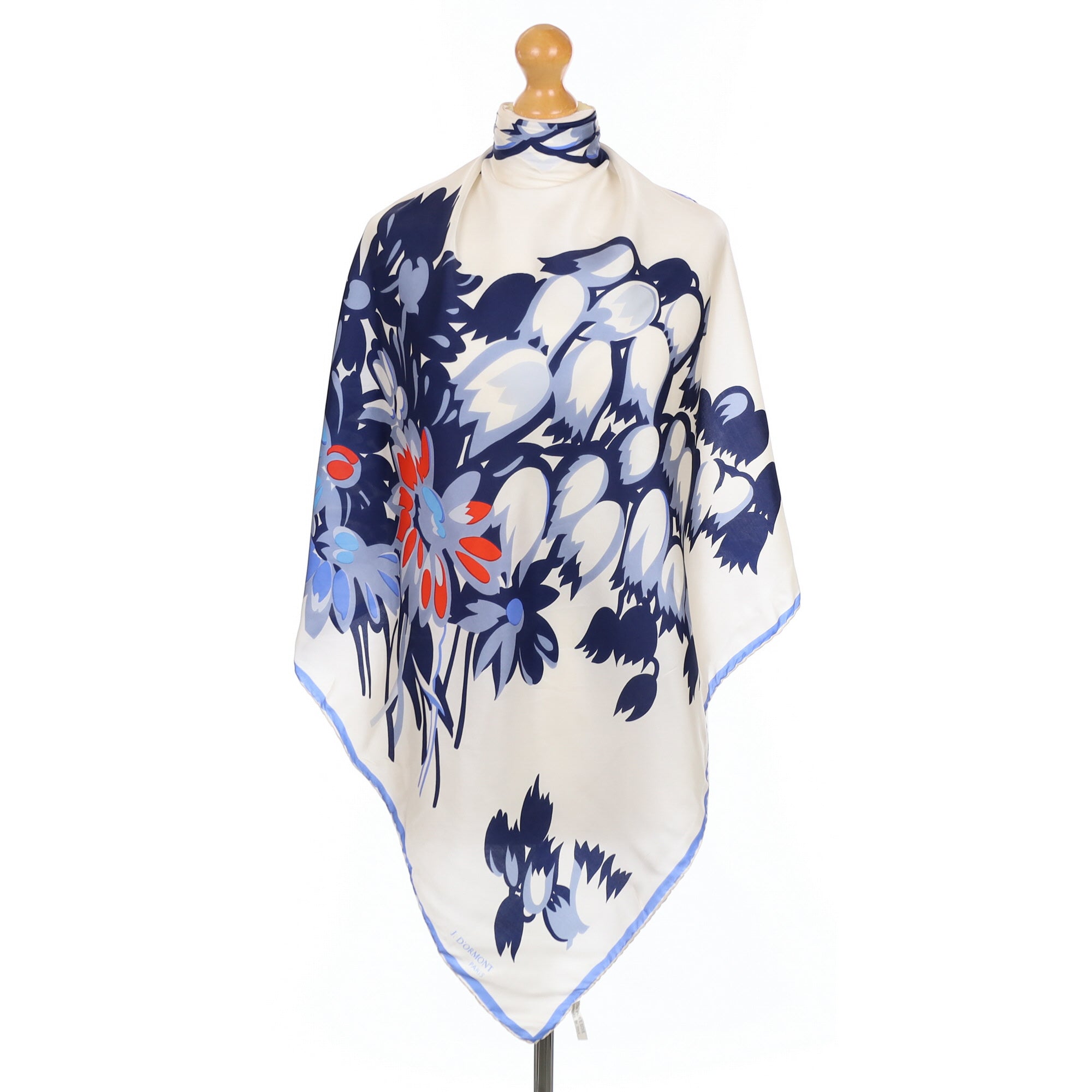 J D’Ormont Blue Floral Vintage Silk Scarf
