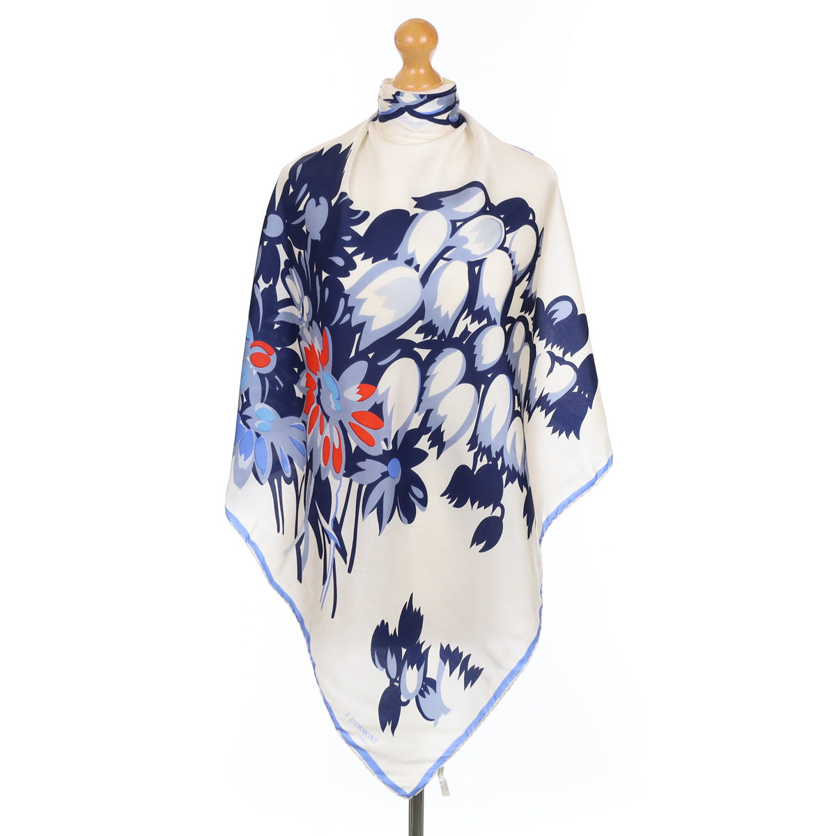 J D’Ormont Blue Floral Vintage Silk Scarf