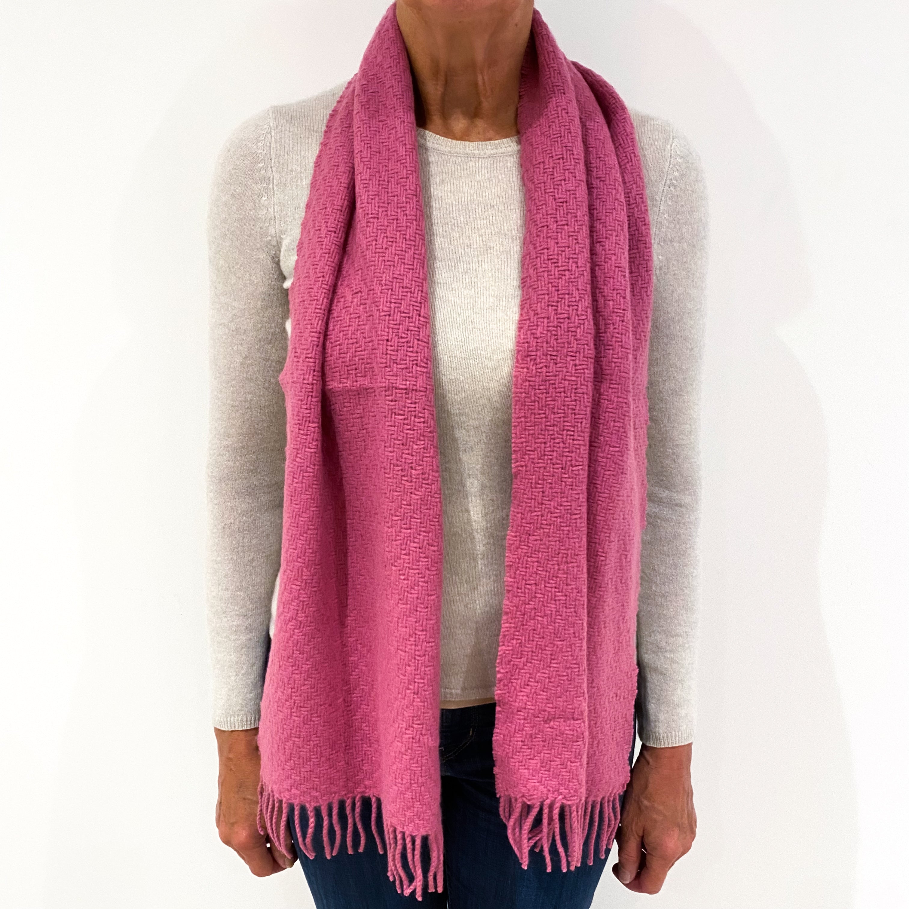 Old Rose Pink Cashmere Fringed Scarf