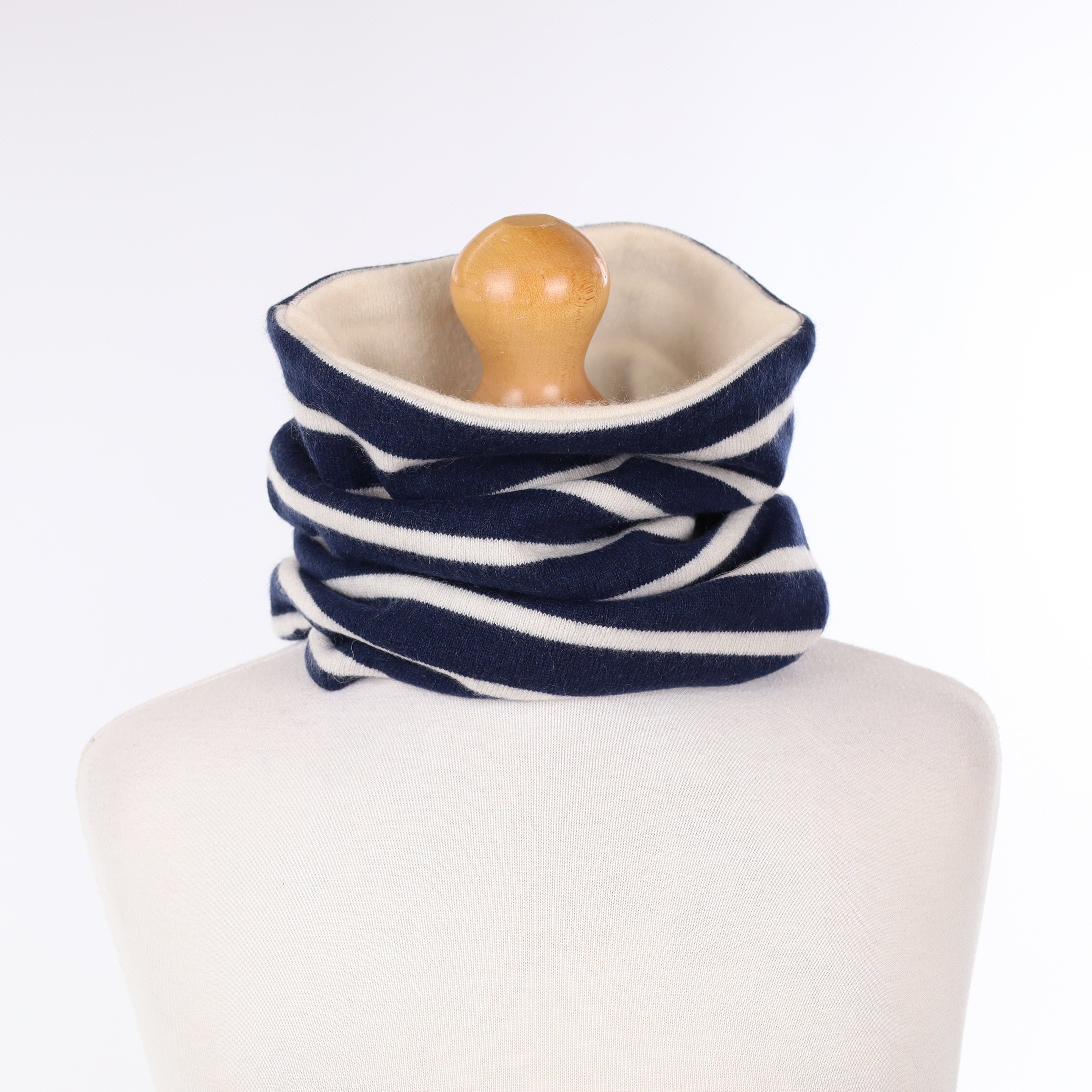 Navy and Winter White Striped Luxury Double Layered Snood