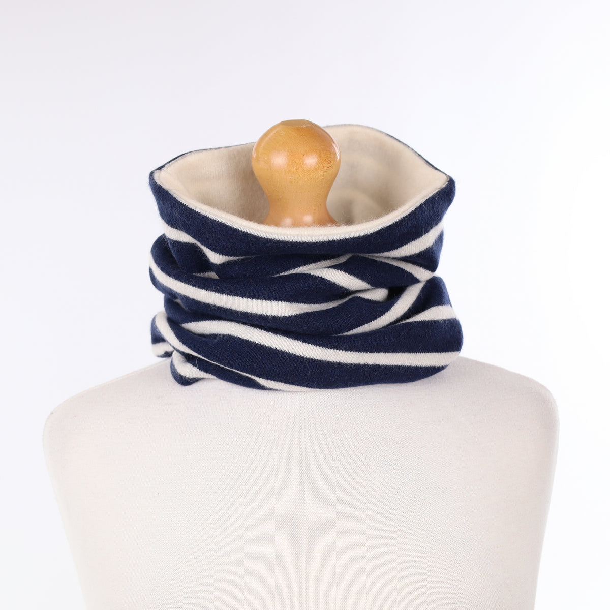 Navy and Winter White Striped Luxury Double Layered Snood