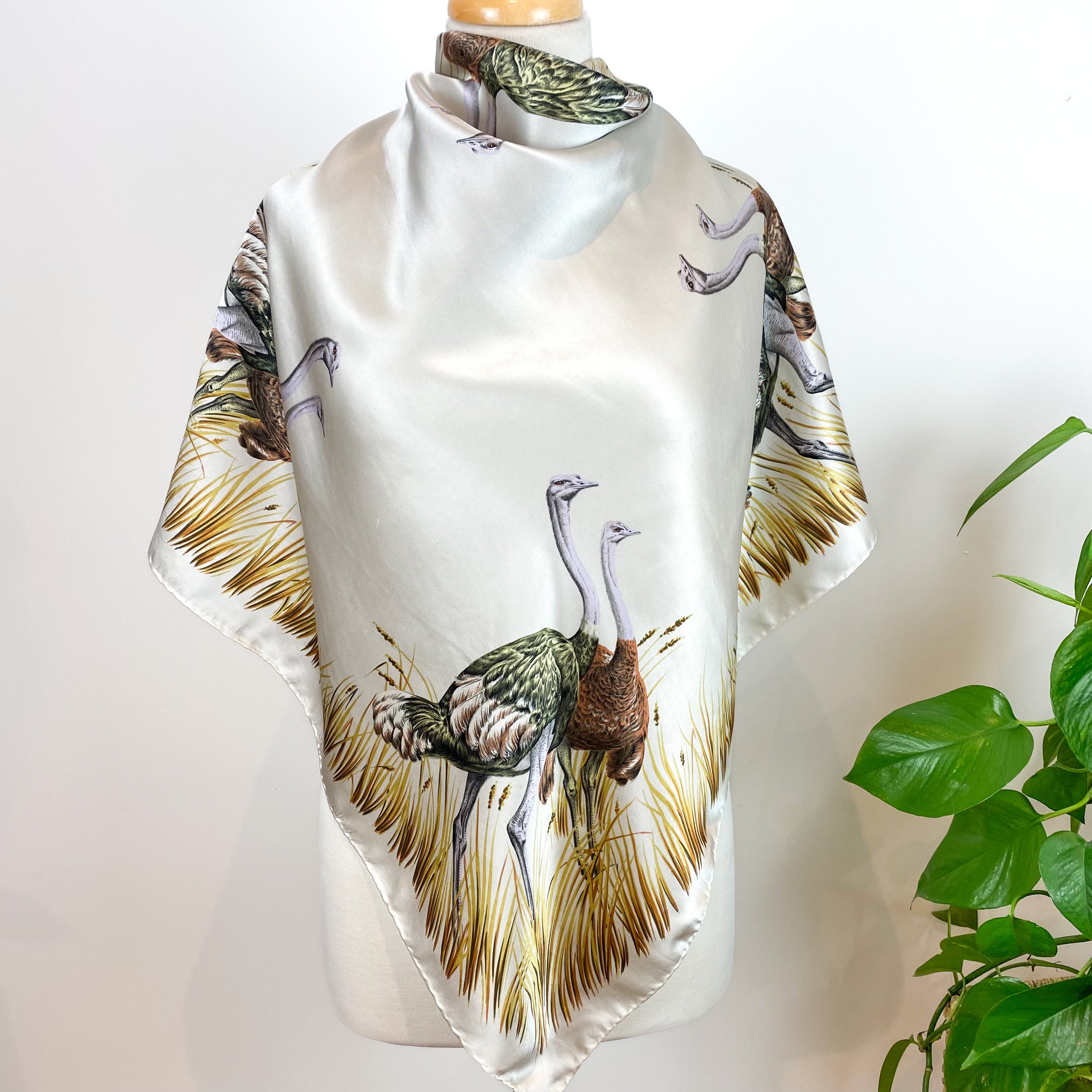 Ostrich Design Vintage Silk Scarf