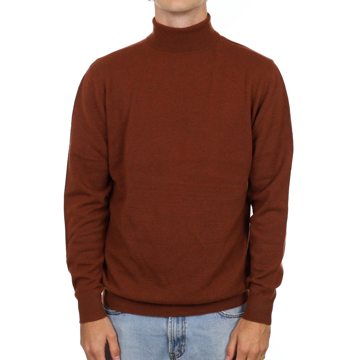 Men’s Brand New Scottish Cinnamon Brown Cashmere Polo Neck Jumper Medium