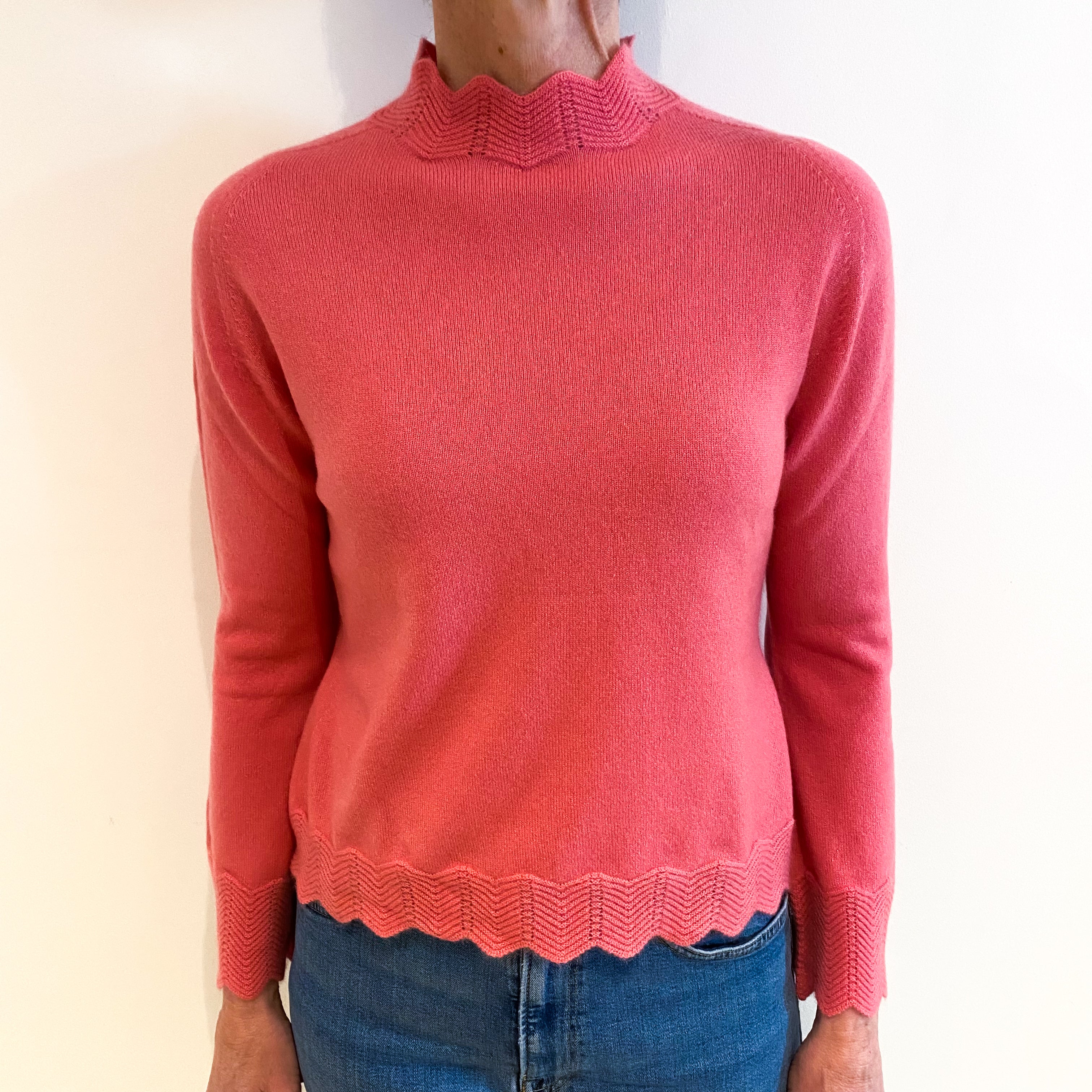 Coral Pink Cashmere Turtle Neck Jumper Small