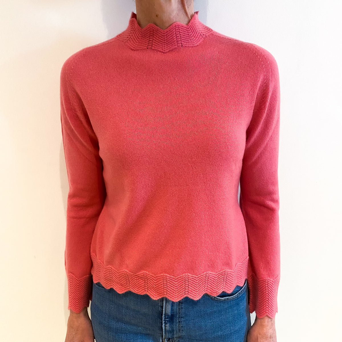 Coral Pink Cashmere Turtle Neck Jumper Small