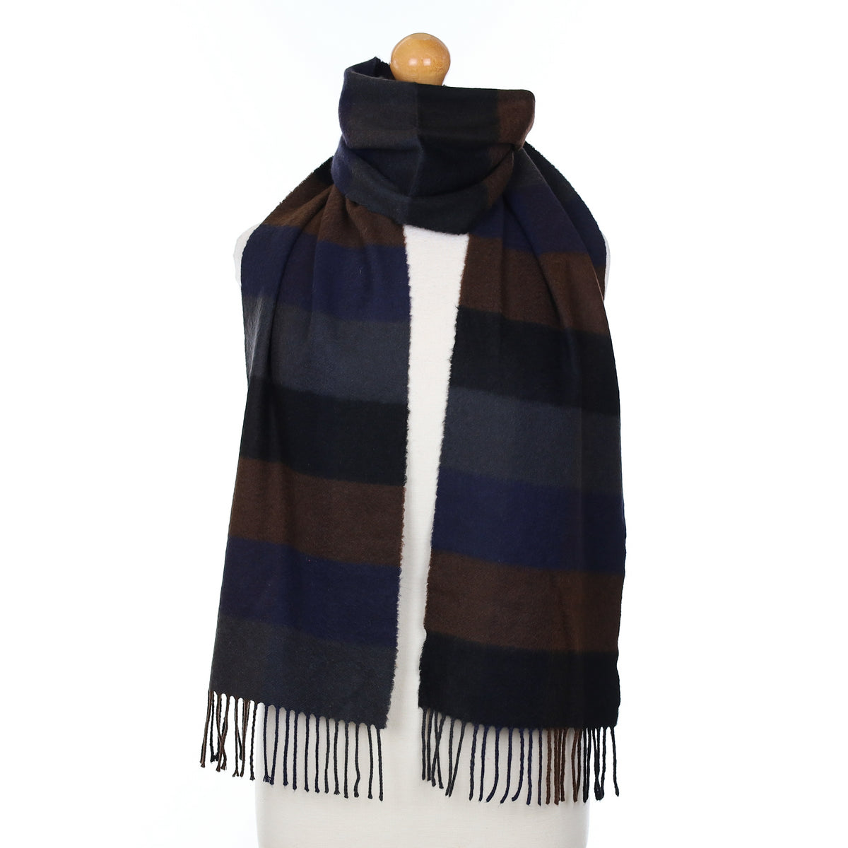 Scottish Navy And Brown Striped Cashmere Woven Scarf