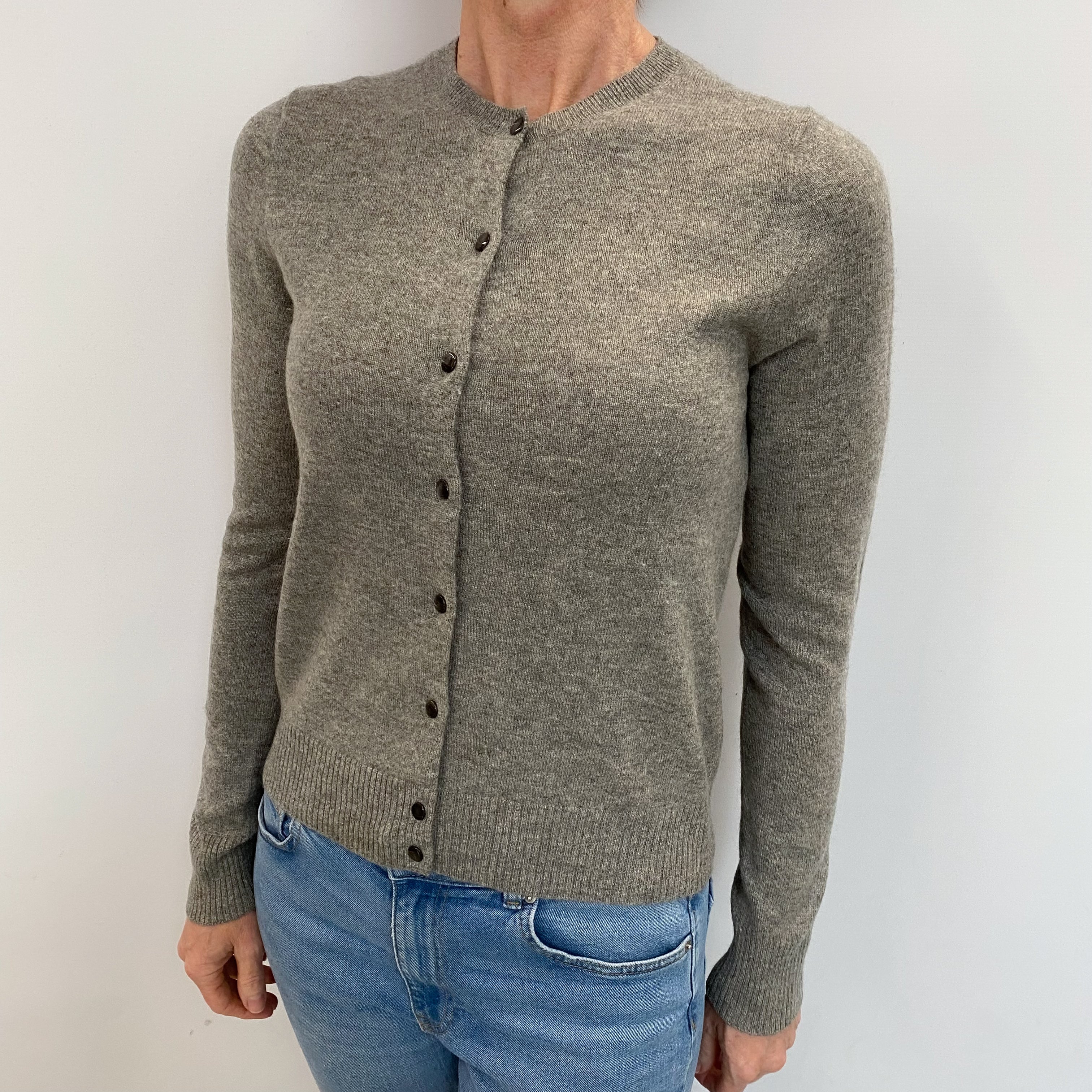Ash Grey Cashmere Crew Neck Cardigan Small