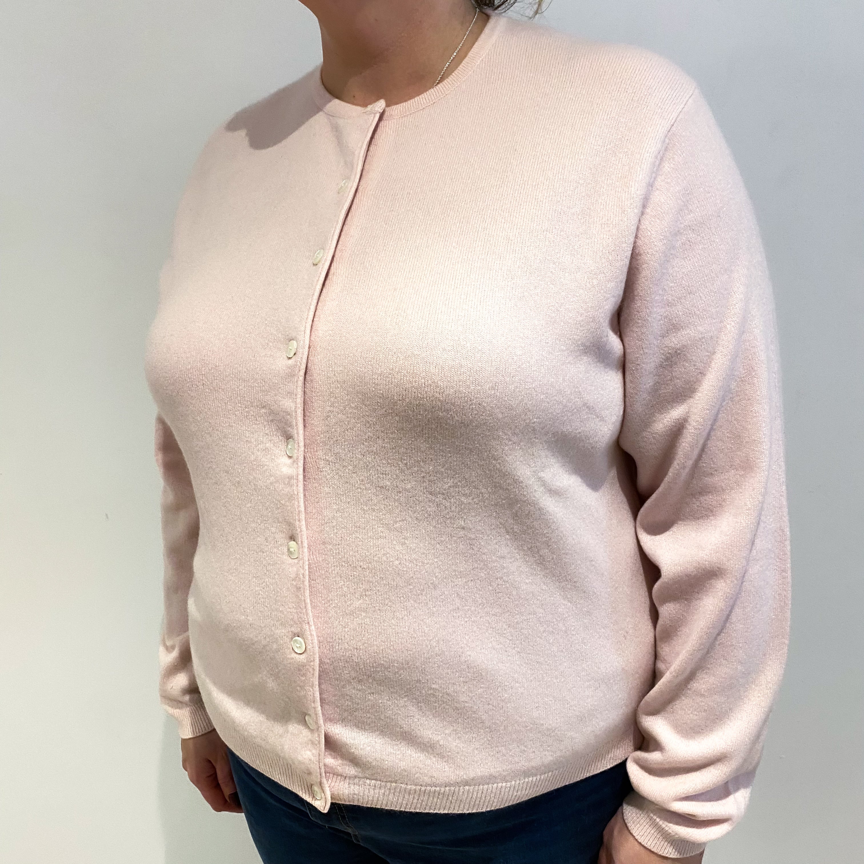 Ice Pink Cashmere Crew Neck Cardigan Extra Large