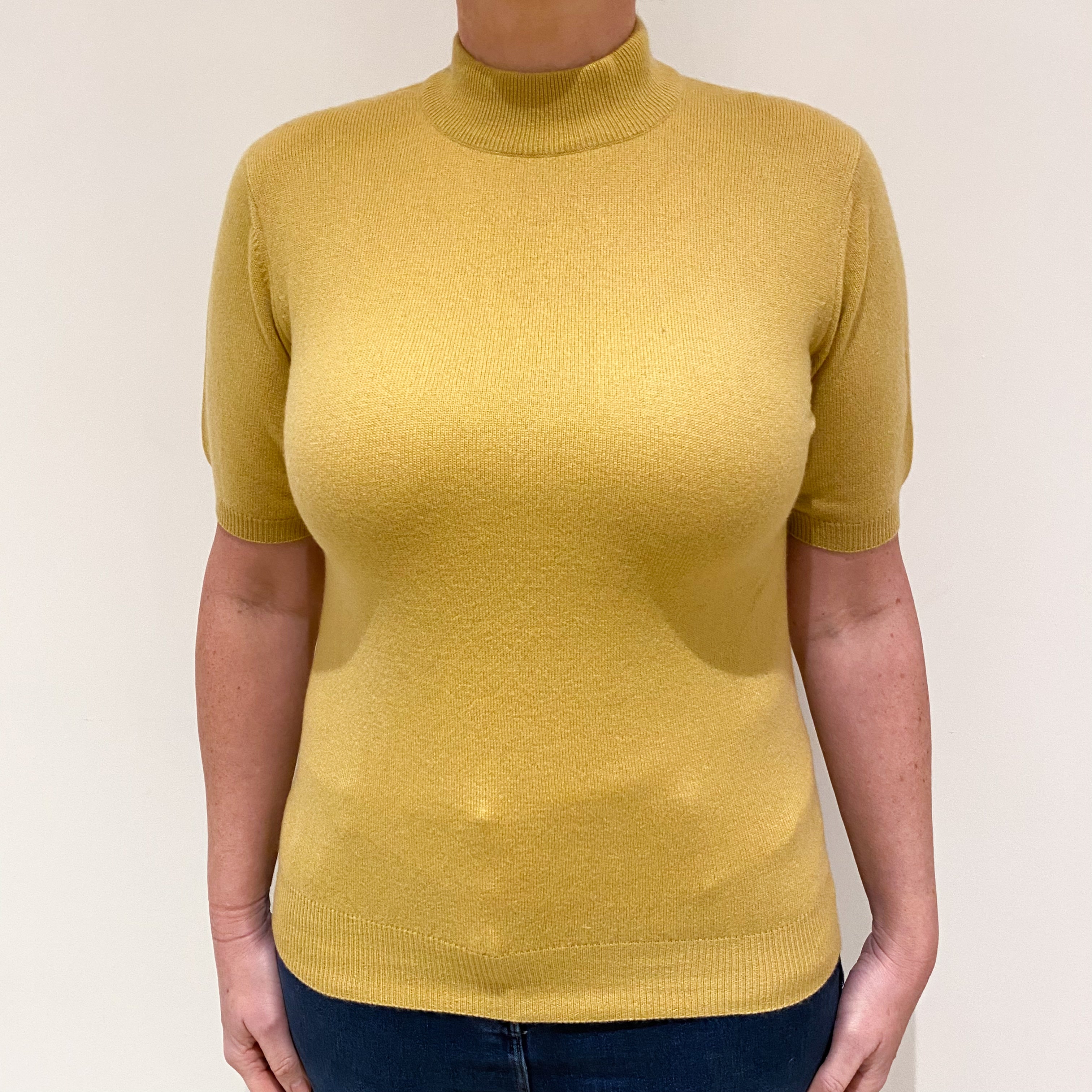 Mustard Yellow Cashmere Short Sleeved Turtleneck Jumper Large