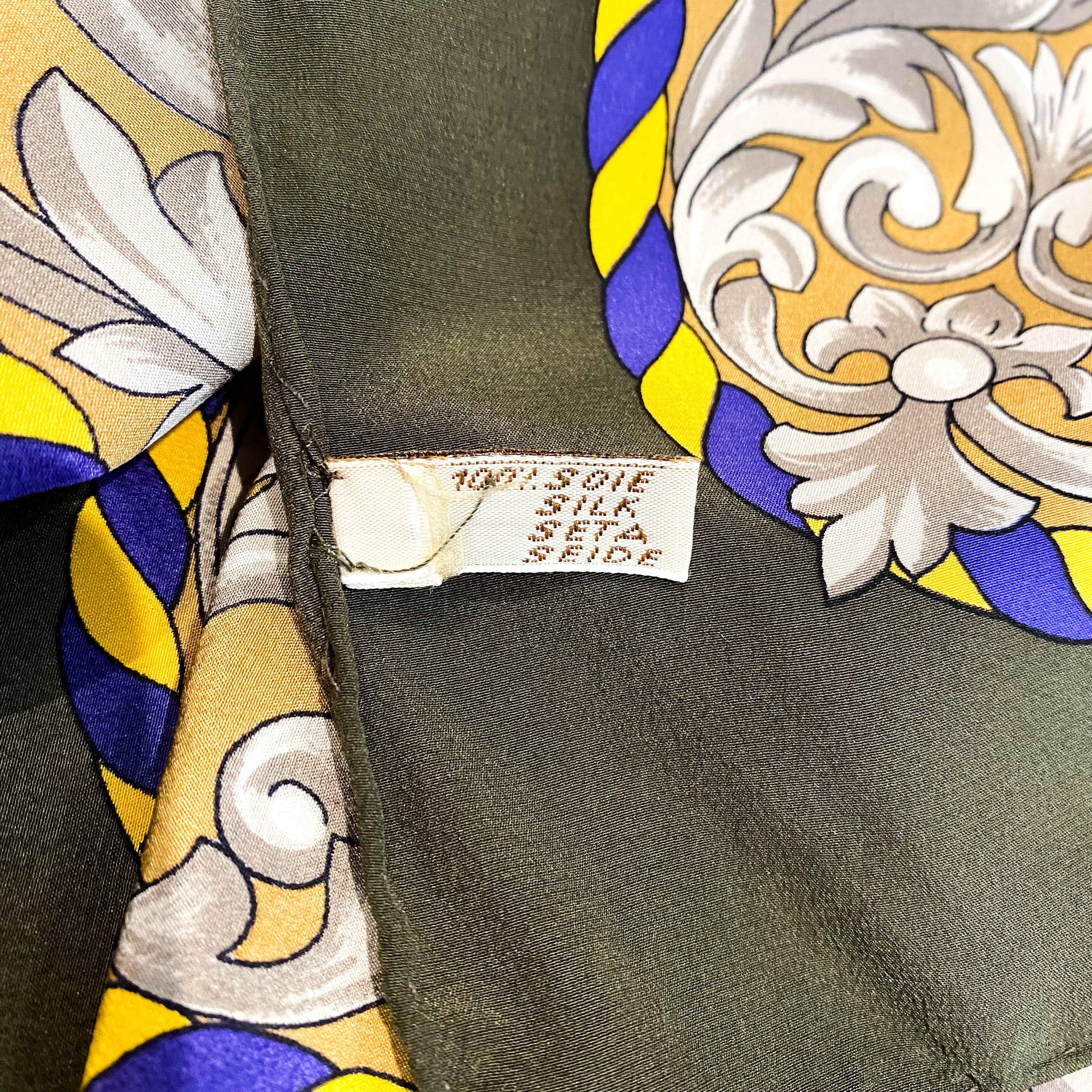 Italian Khaki & Gold Silk Scarf