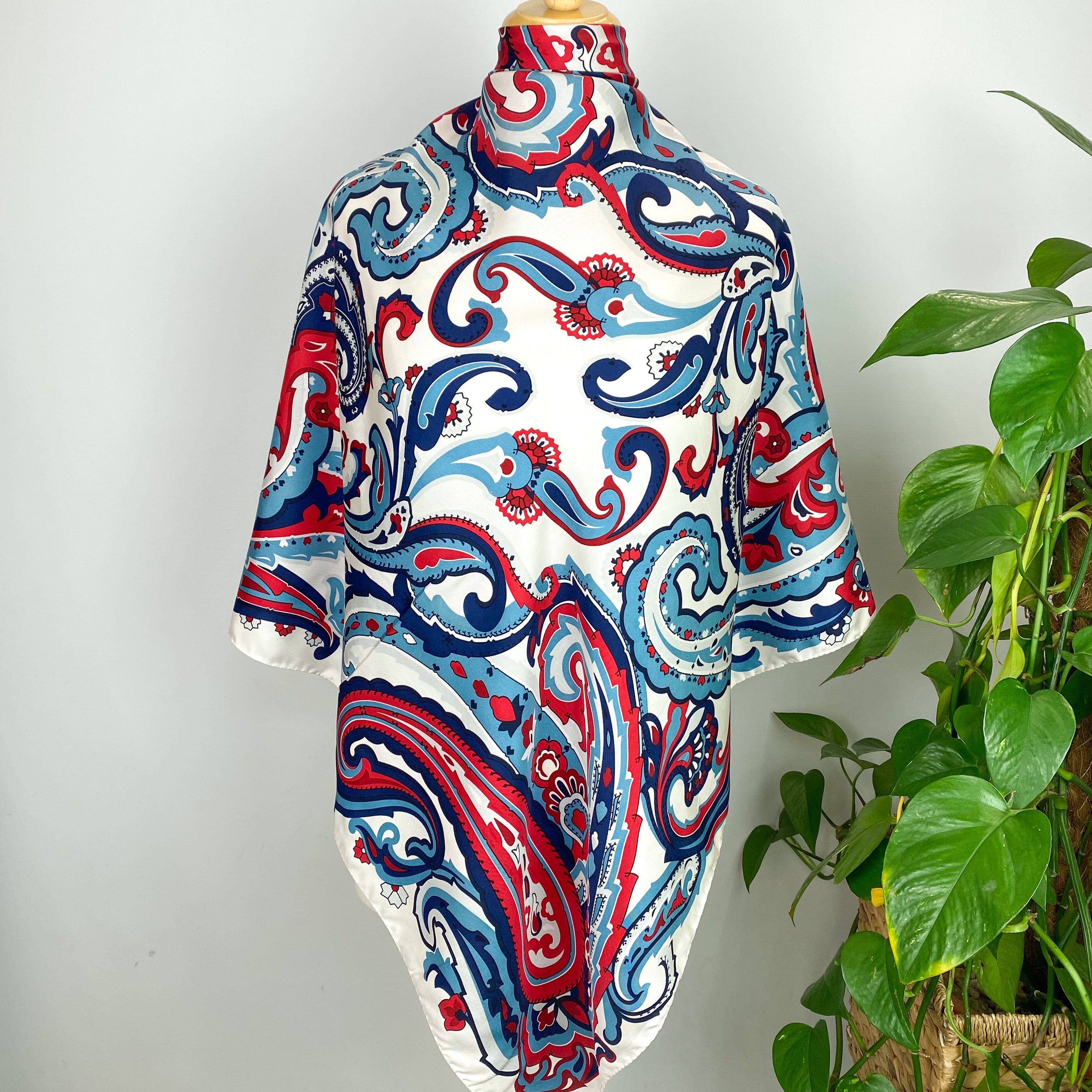 Red White and Blue Paisley Silk Scarf