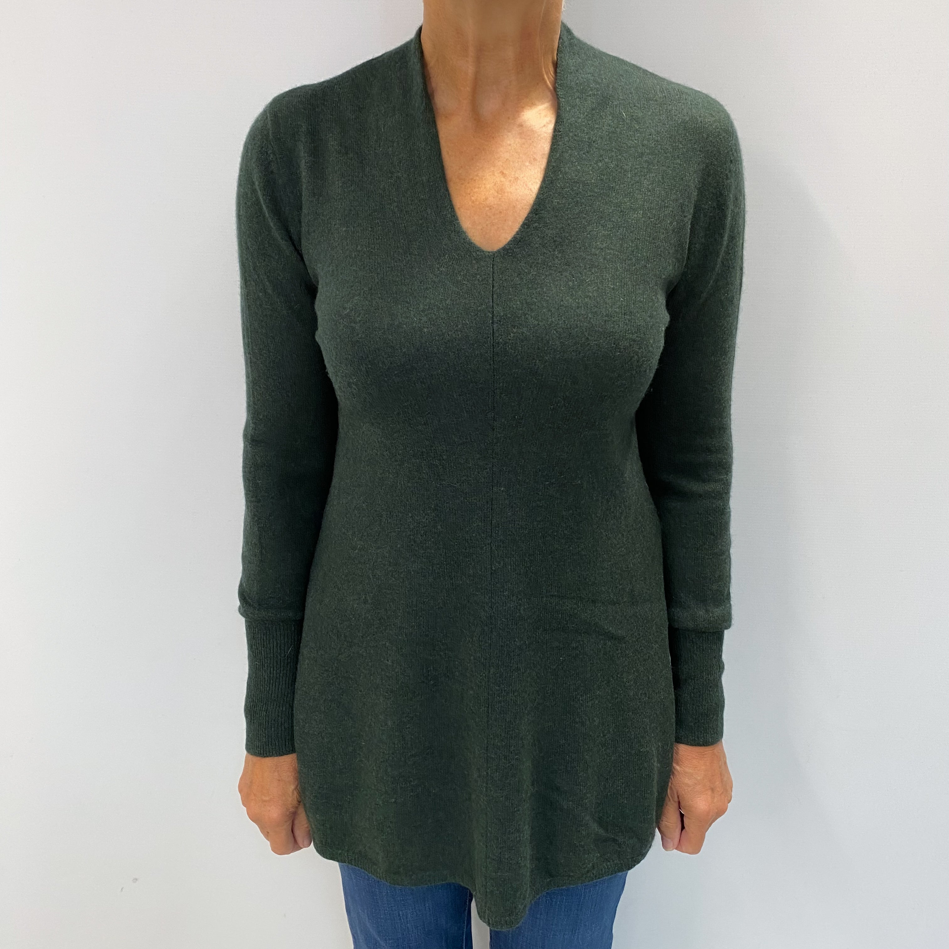 Deep Spruce Green Cashmere V Neck Jumper Medium