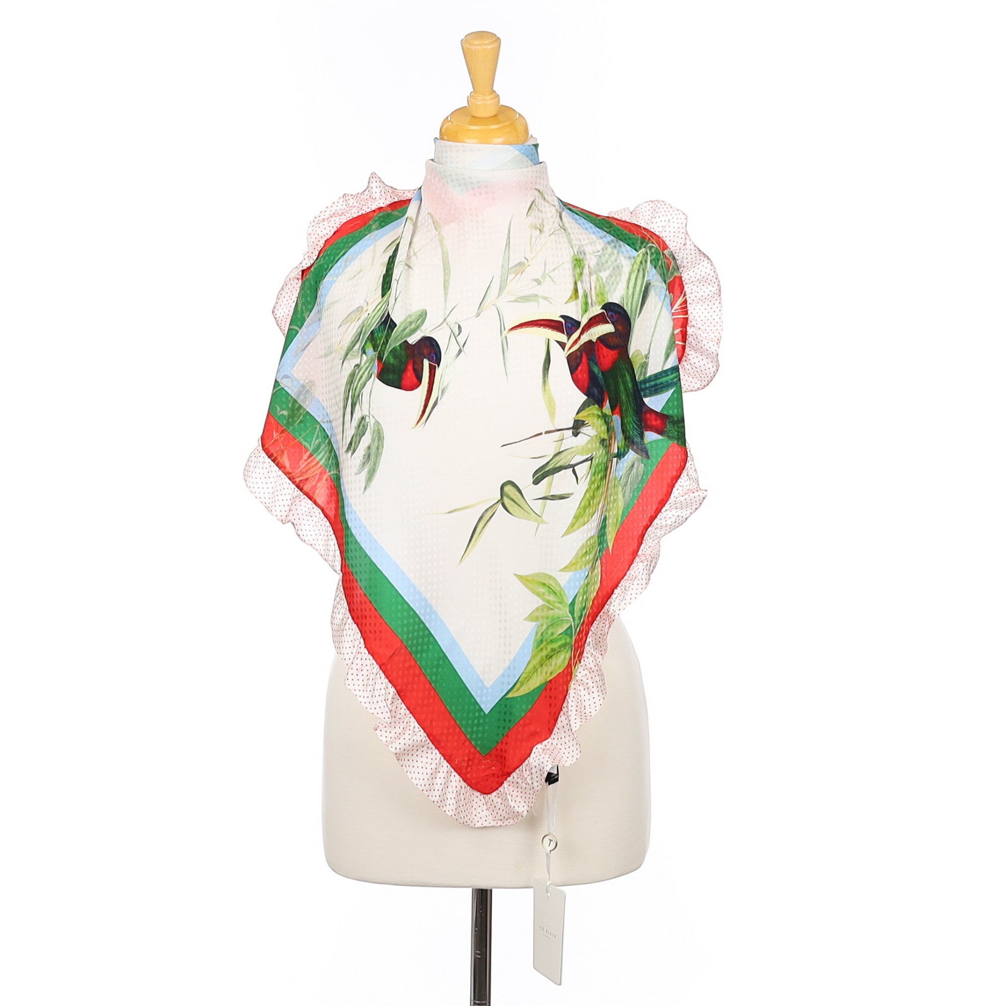 Ted Baker Frilled Bird Design Silk Scarf