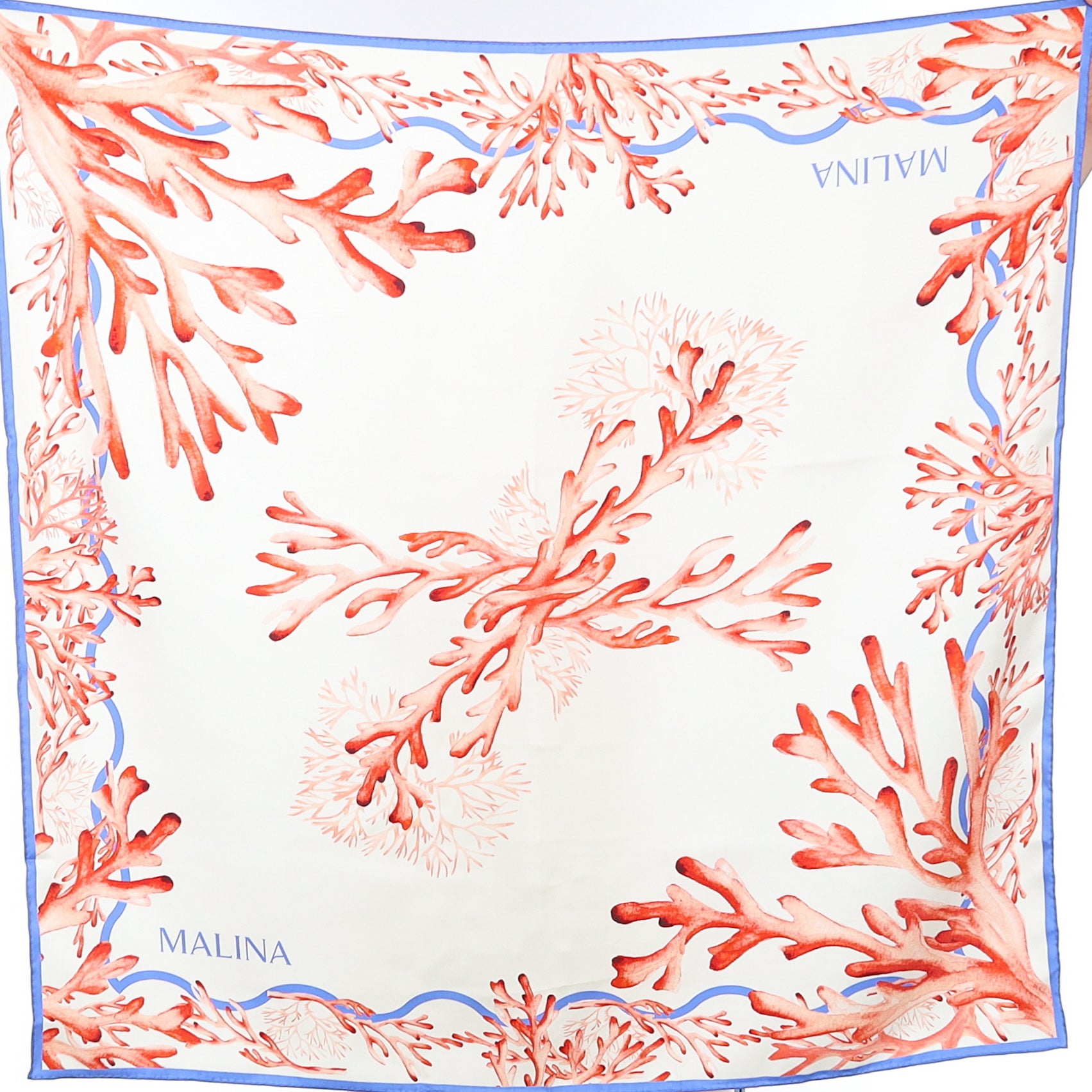 Brand New Malina Coral Theme Silk Scarf