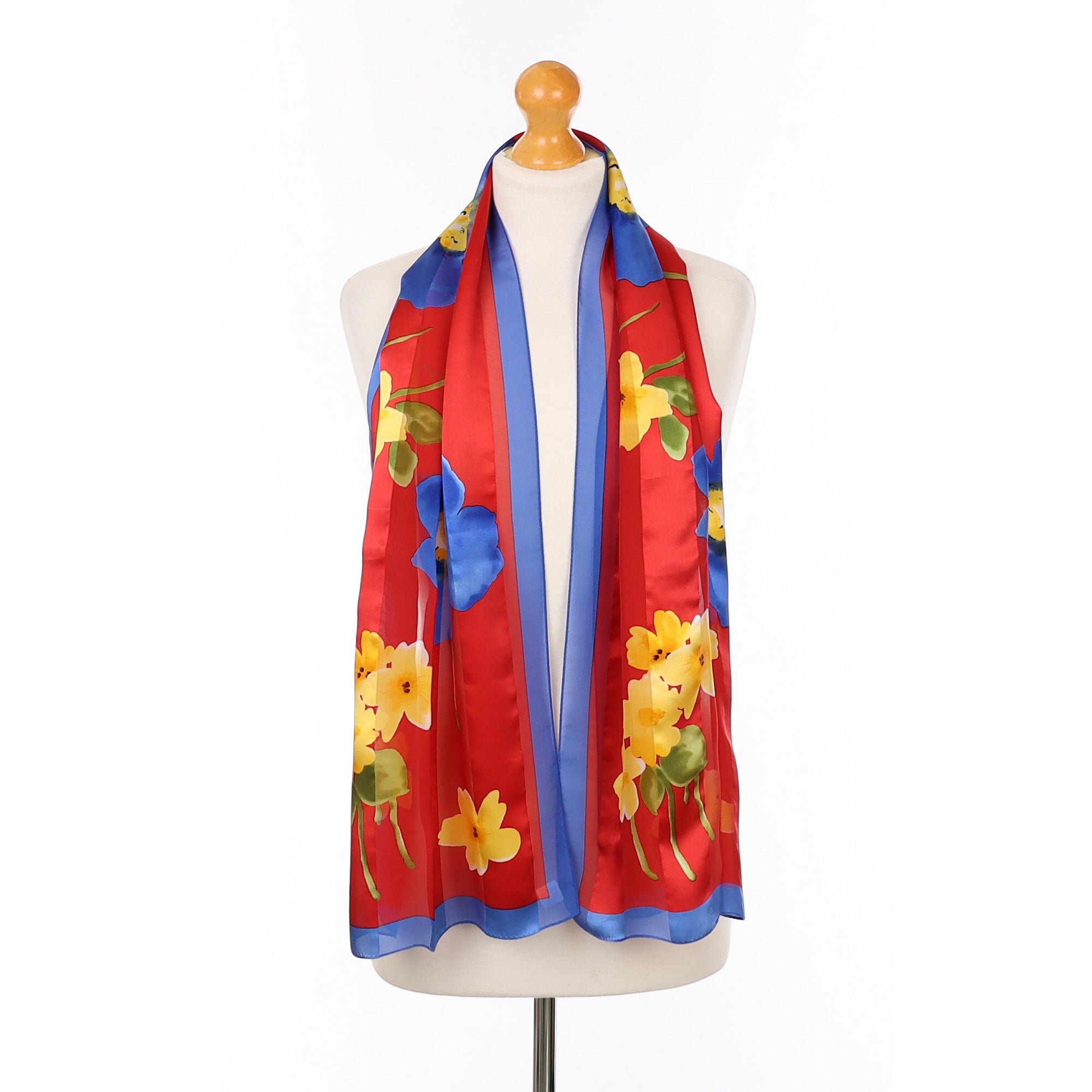 Red, Yellow and Blue Floral Silk Scarf