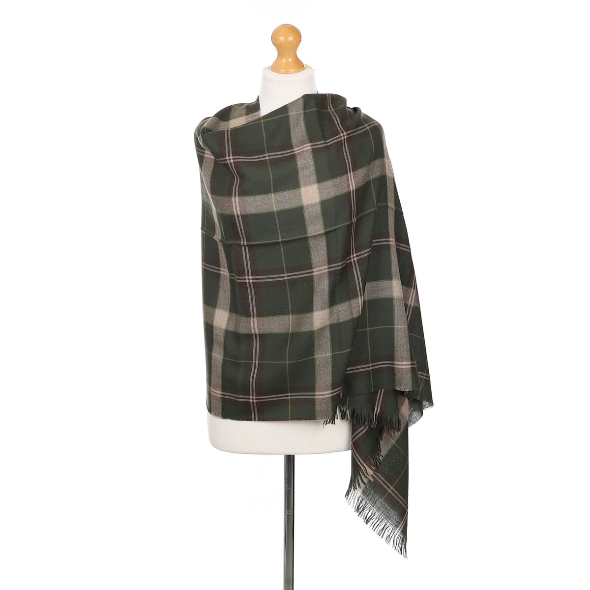 Scottish Begg & Co Green Checked Fine Woven Cashmere Wrap