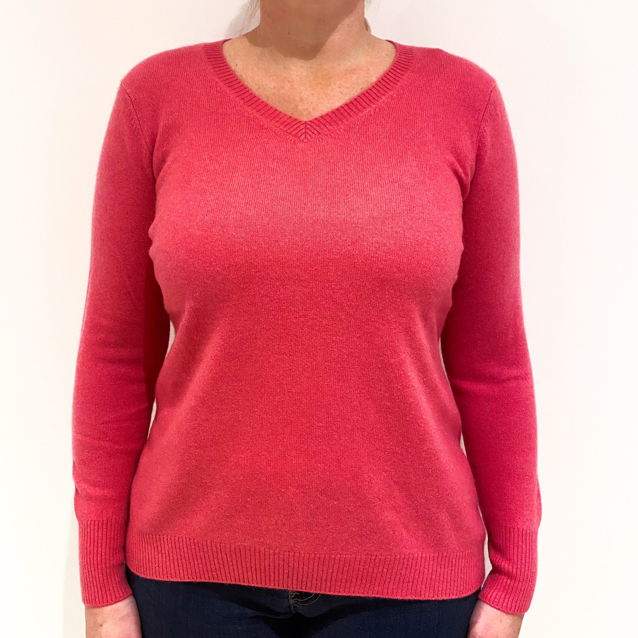Lupin Pink Cashmere V-Neck Jumper Large
