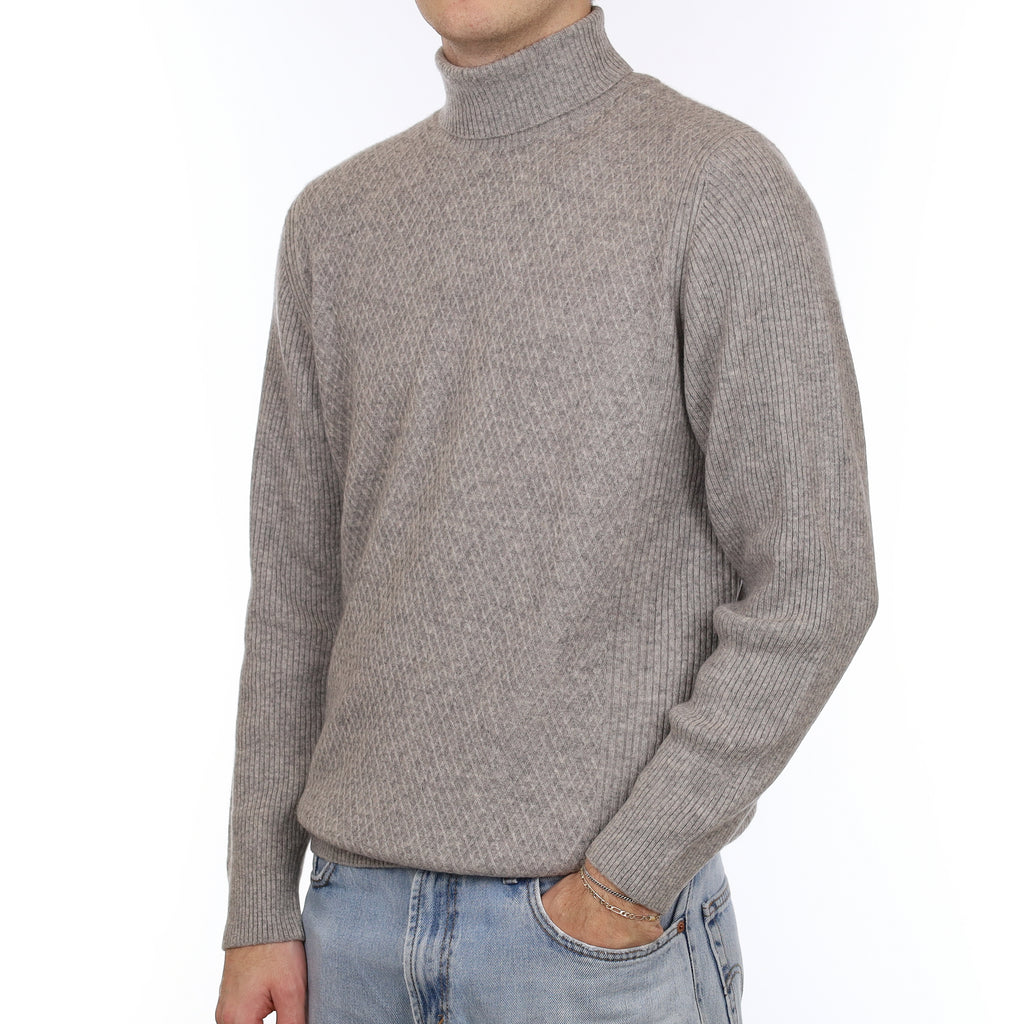 Men's Smoke Grey Textured Cashmere Polo Neck Jumper Large