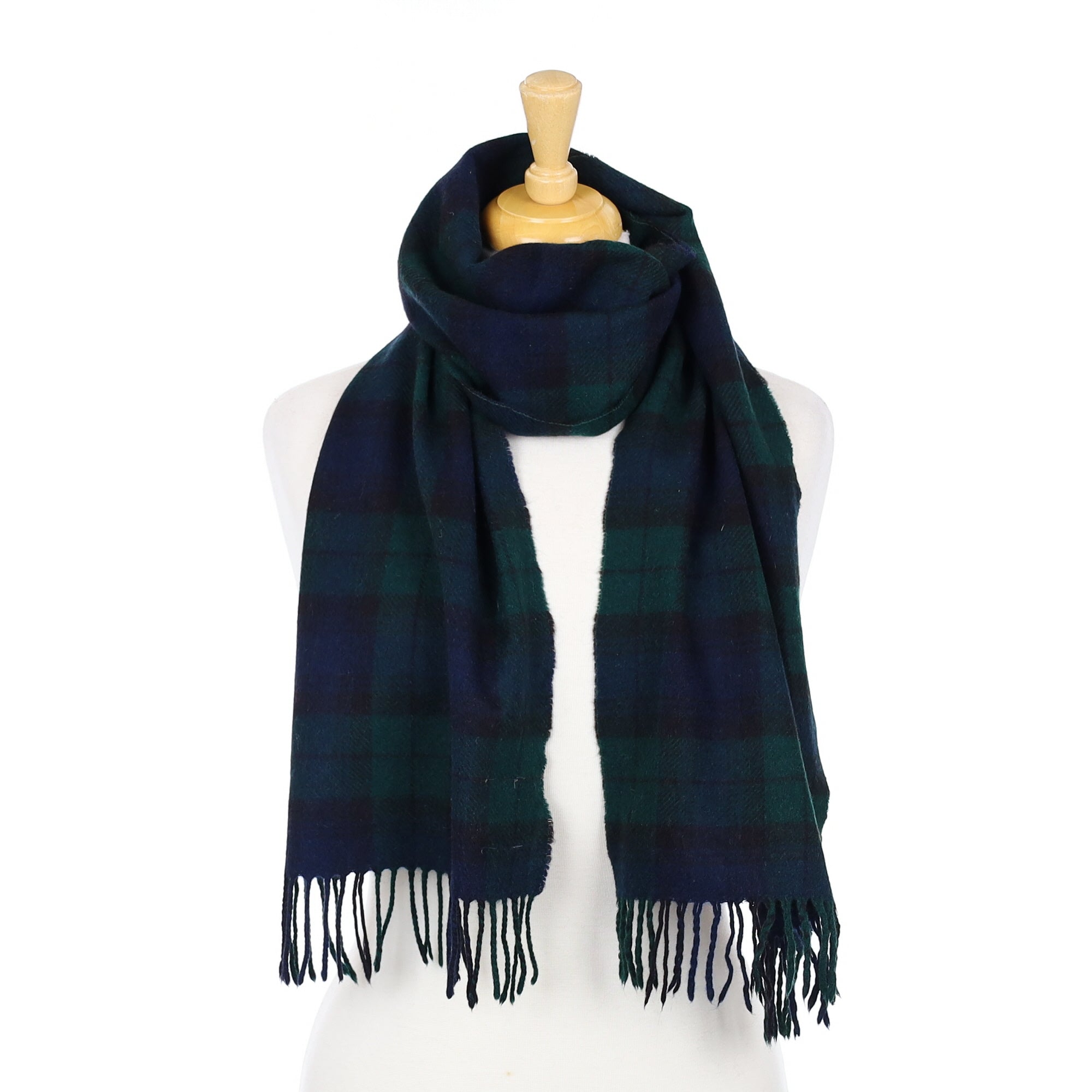 Bottle Green and Navy Check Cashmere Woven Scarf